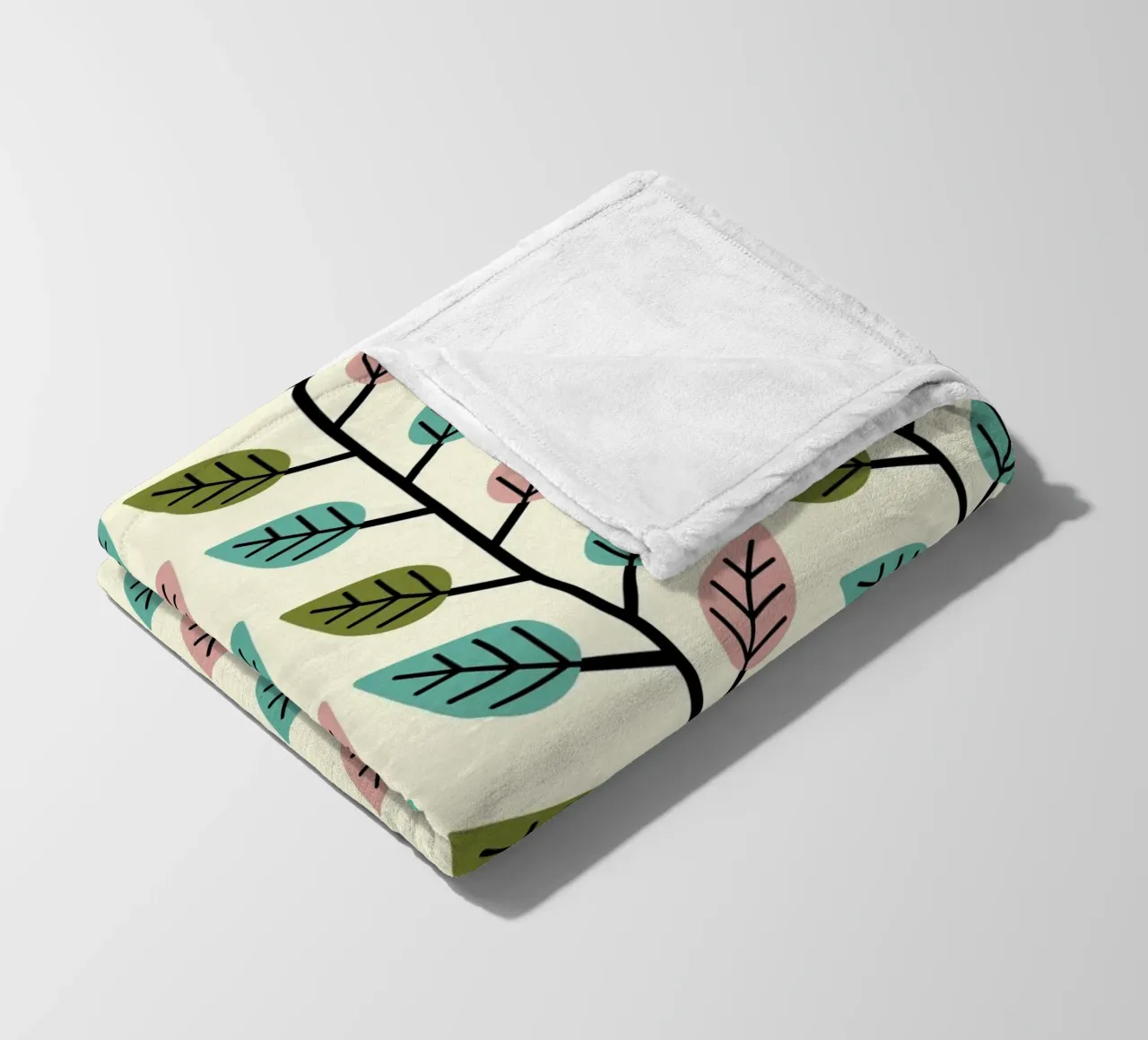 Seamless retro leaf pattern with geometric design fleece blanket by CoelfenArt