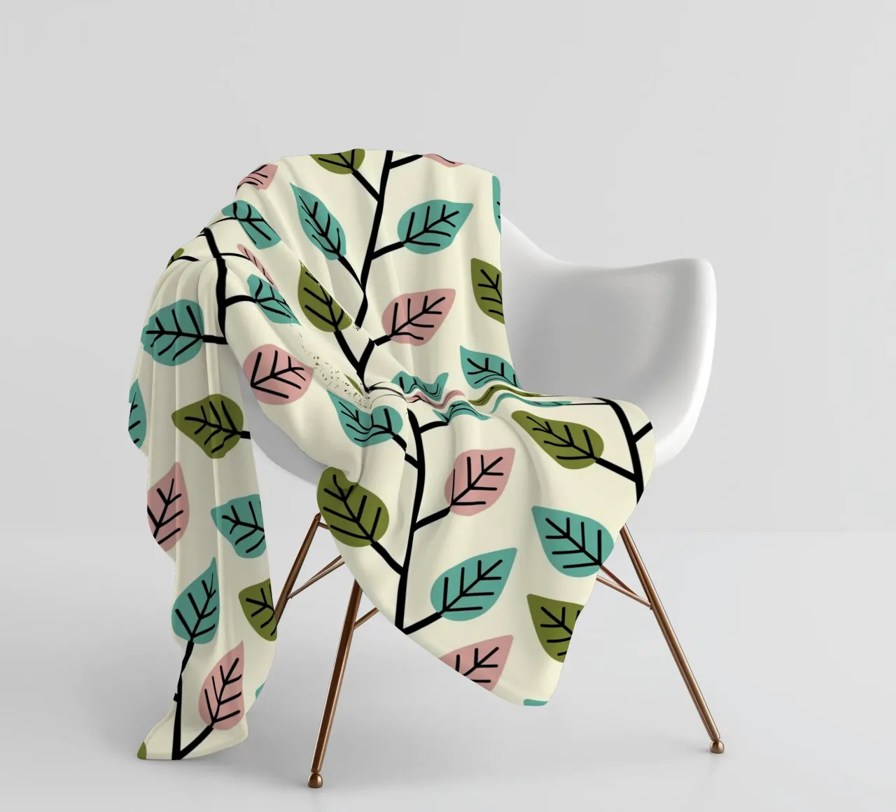 Seamless retro leaf pattern with geometric design fleece blanket by CoelfenArt