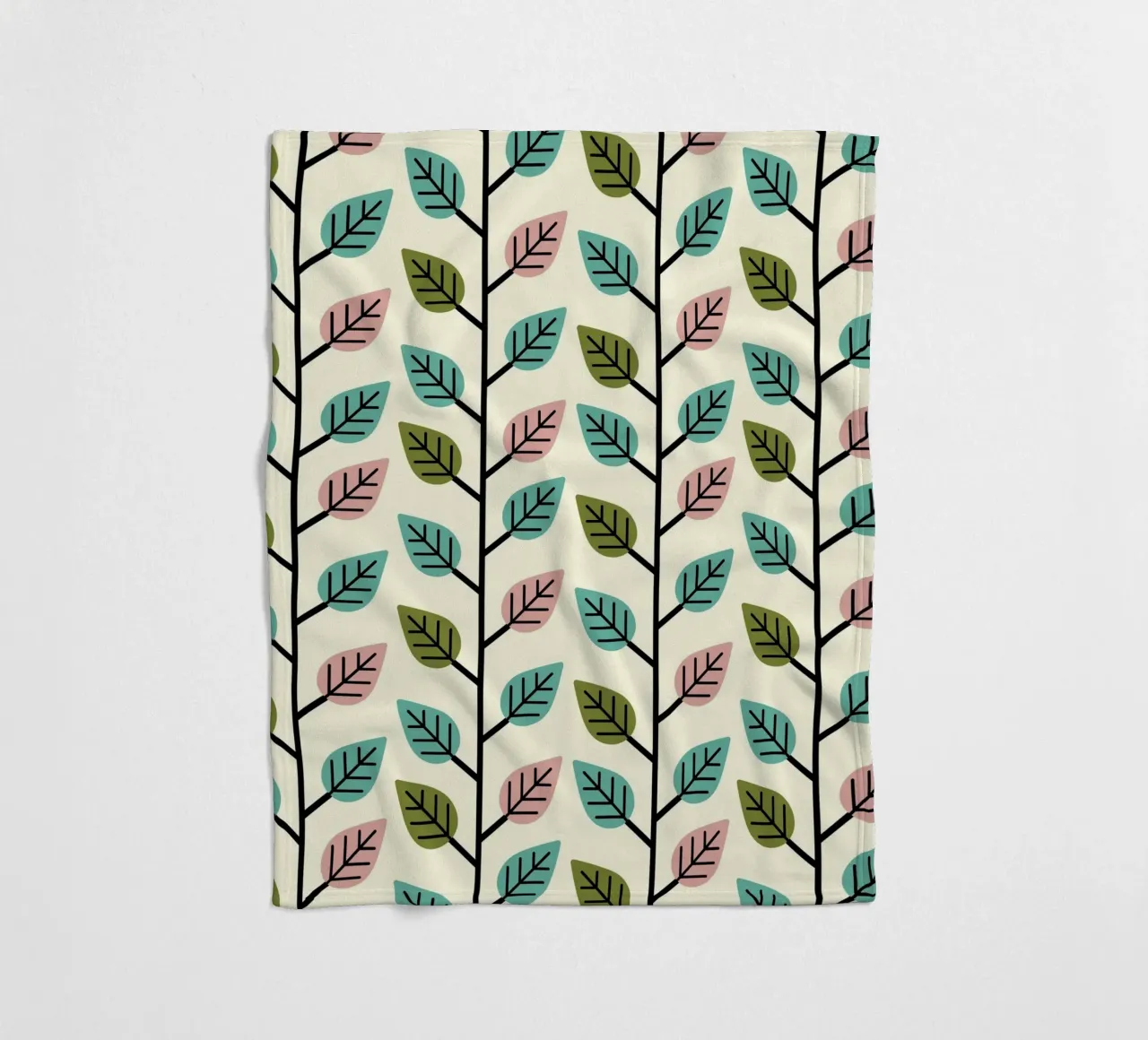 Seamless retro leaf pattern with geometric design fleece blanket by CoelfenArt