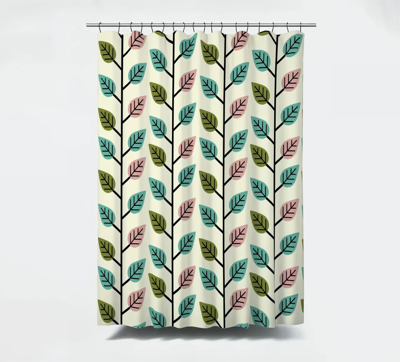 Seamless retro leaf pattern with geometric design shower curtain by CoelfenArt