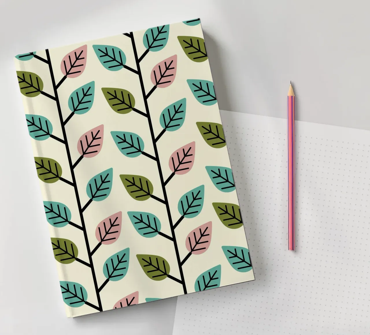 Seamless retro leaf pattern with geometric design notebook by CoelfenArt