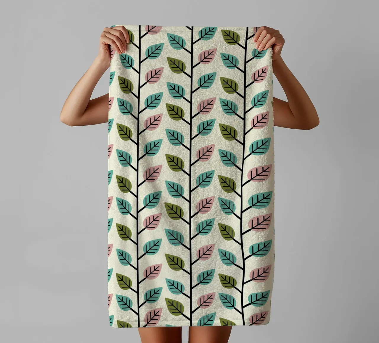 Seamless retro leaf pattern with geometric design towel by CoelfenArt