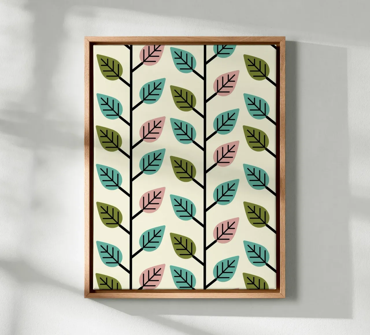 Seamless retro leaf pattern with geometric design canvas by CoelfenArt