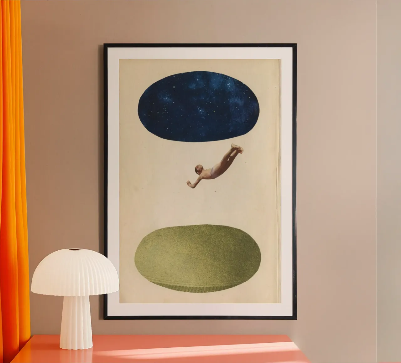 Night Swim poster with wooden frame by Cassia Beck Collage