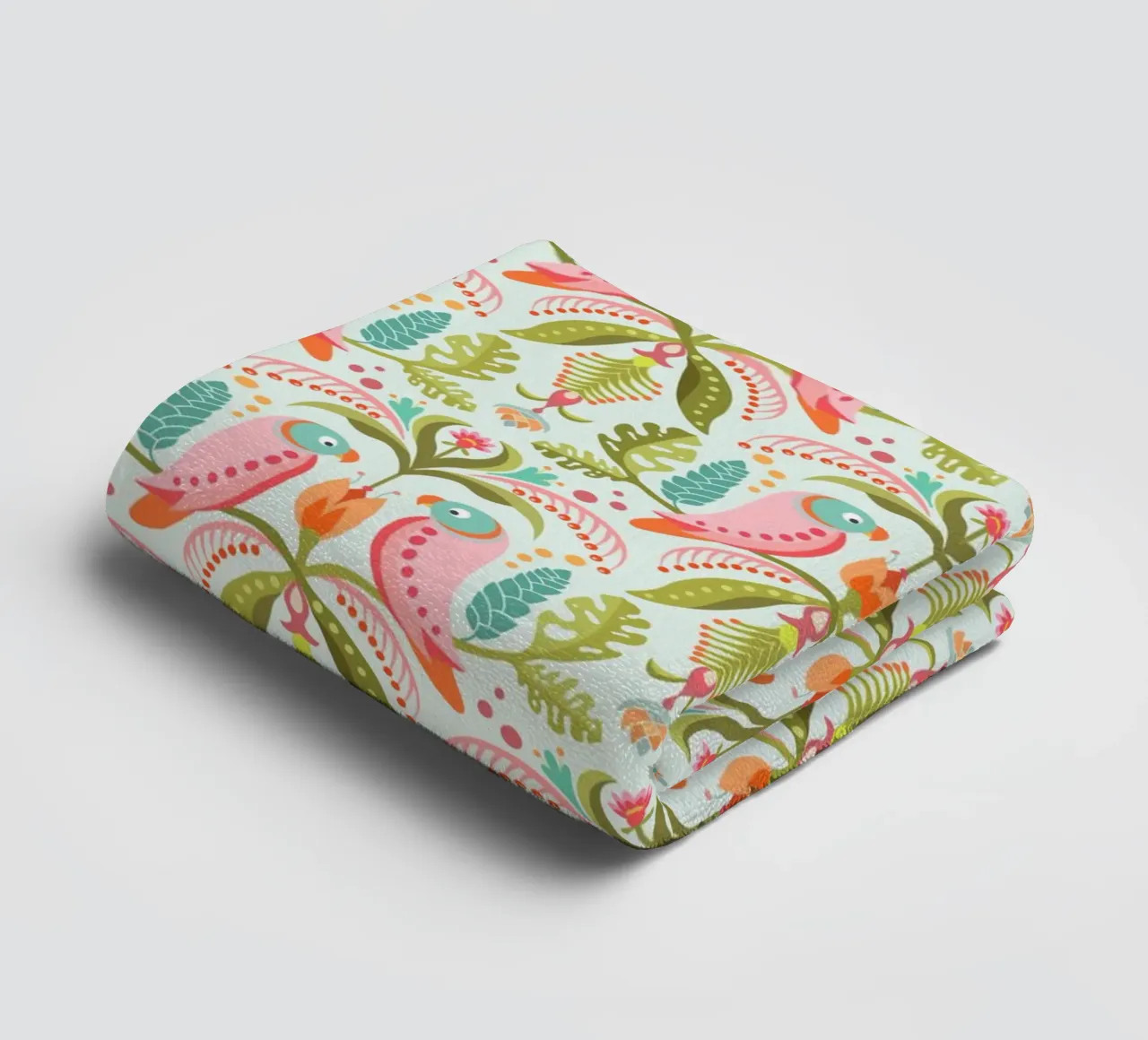 Tropical pattern with parrots and monstera leaves towel by CoelfenArt