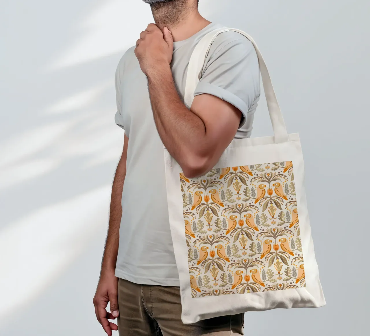 Tropical patterns with parrots and flowers in boho colours tote bag by CoelfenArt