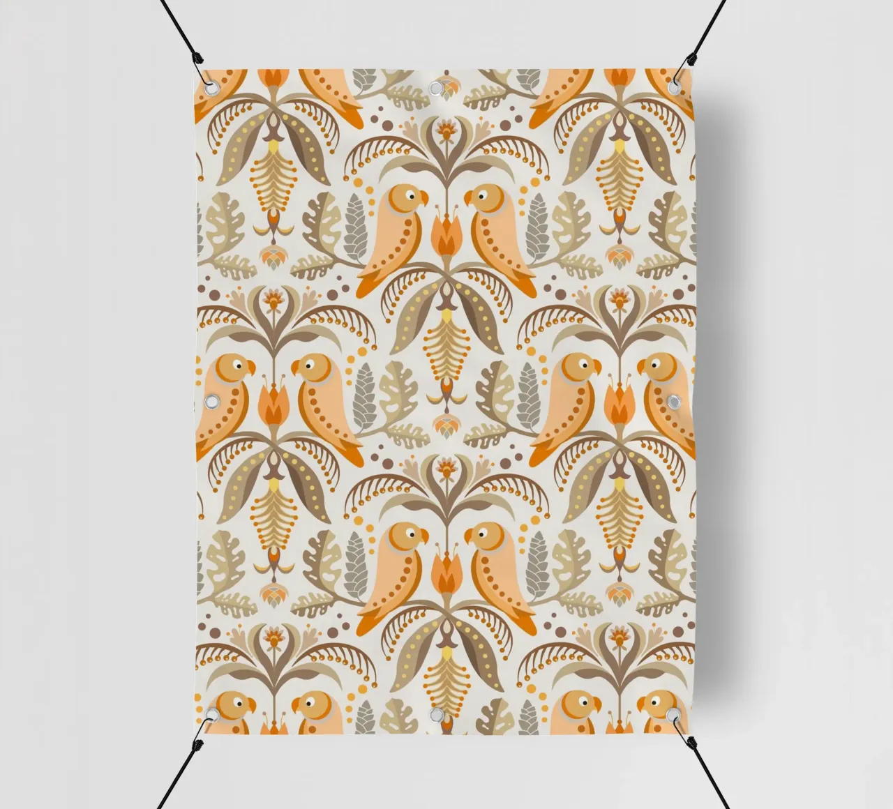 Fantasie tropicali con pappagalli e fiori in colori boho telo in pvc da CoelfenArt