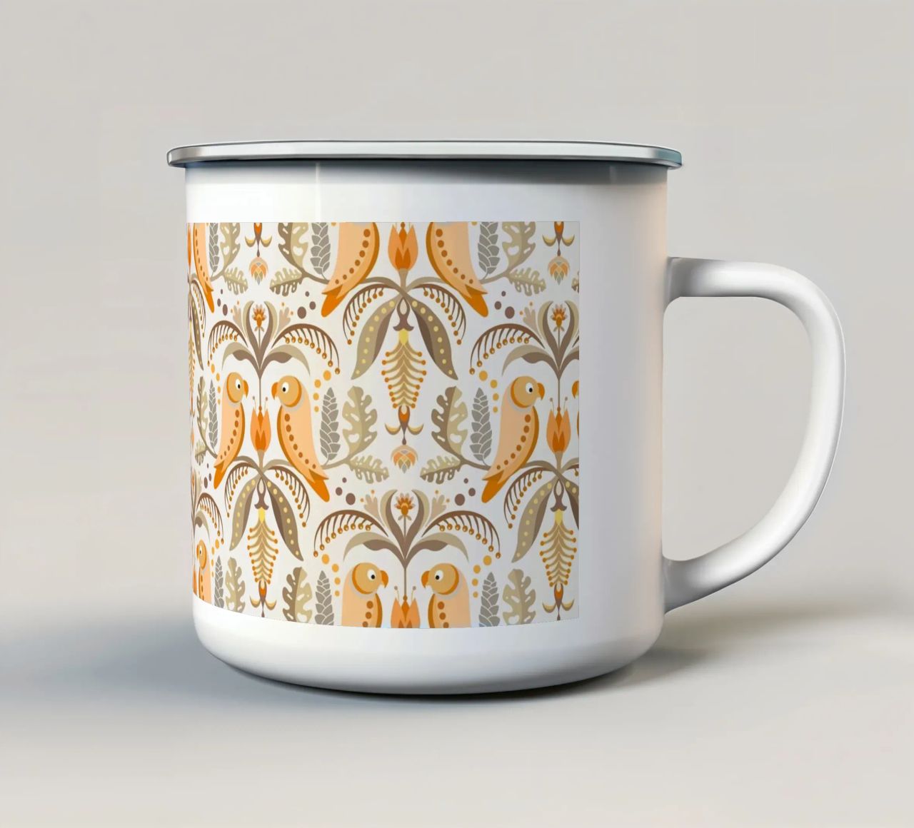 Fantasie tropicali con pappagalli e fiori in colori boho tazza in smalto da CoelfenArt