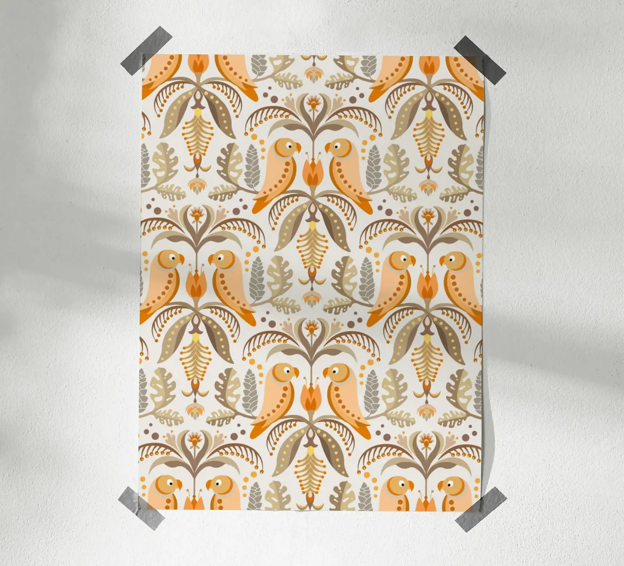 Tropical patterns with parrots and flowers in boho colours hahnemühle by CoelfenArt