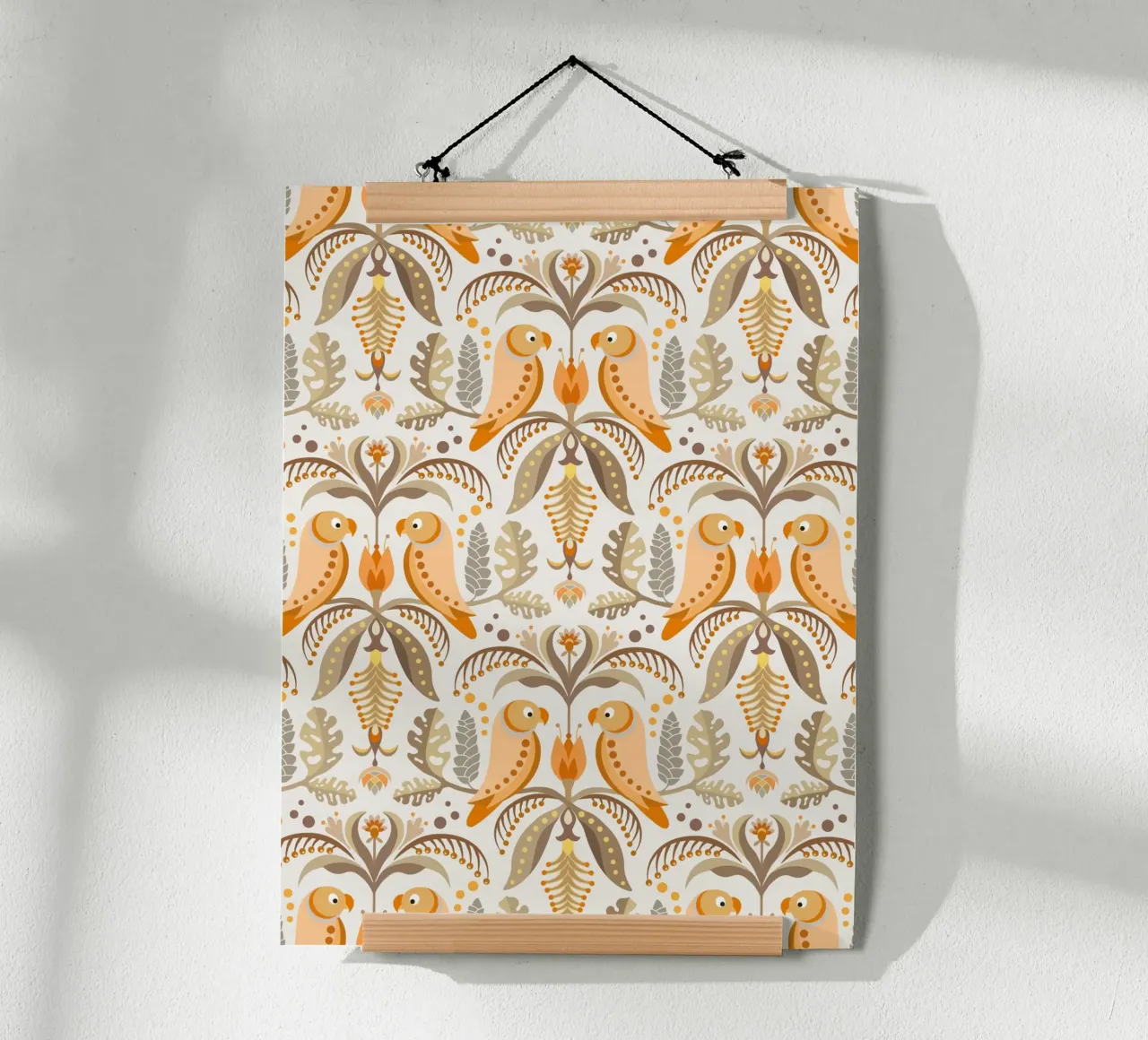 Tropical patterns with parrots and flowers in boho colours hahnemühle by CoelfenArt