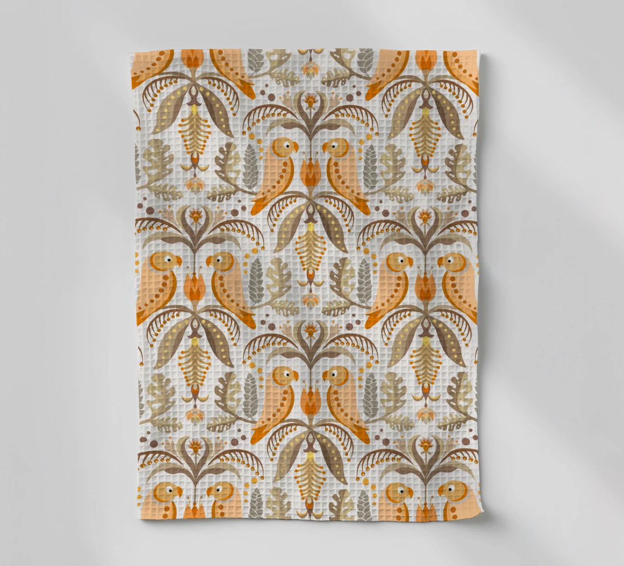 Fantasie tropicali con pappagalli e fiori in colori boho canovaccio da cucina da CoelfenArt