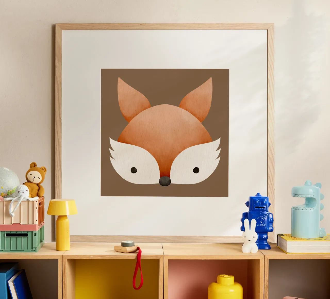 Illustrazione di volpe ad acquerello - Design minimalista poster con telaio in legno da CoelfenArt