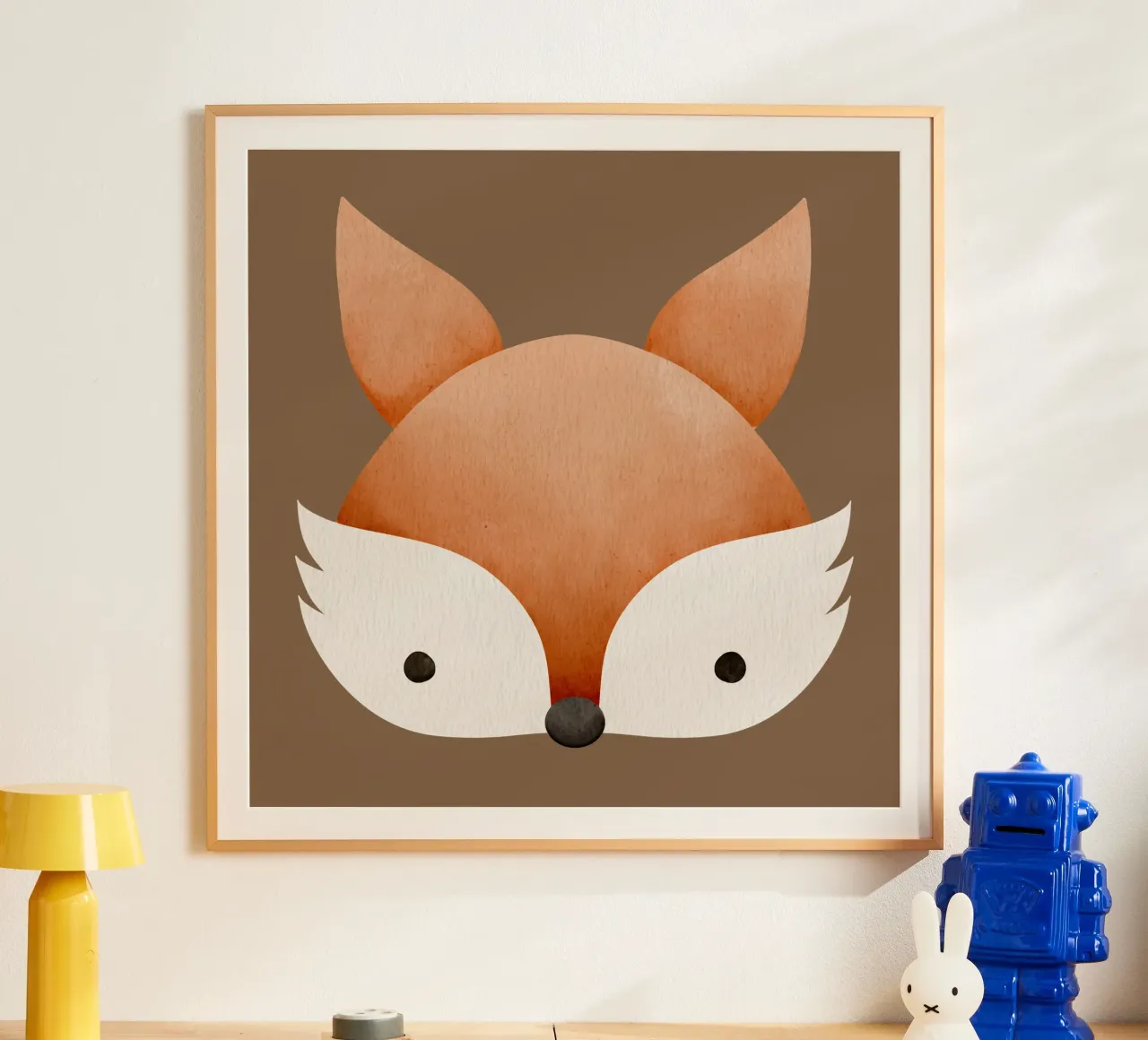 Illustrazione di volpe ad acquerello - Design minimalista poster con telaio in legno da CoelfenArt
