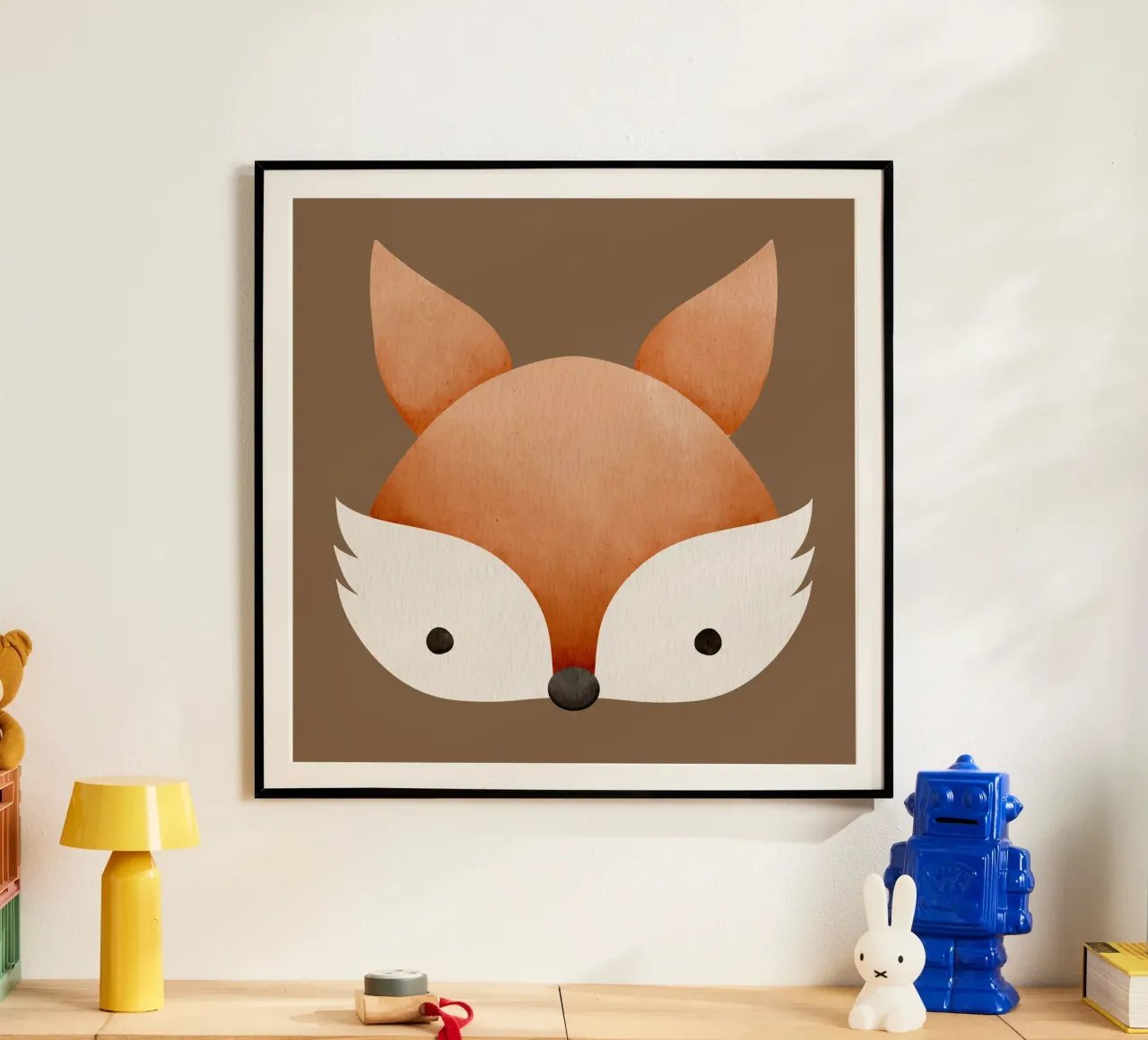 Illustrazione di volpe ad acquerello - Design minimalista poster con telaio in legno da CoelfenArt
