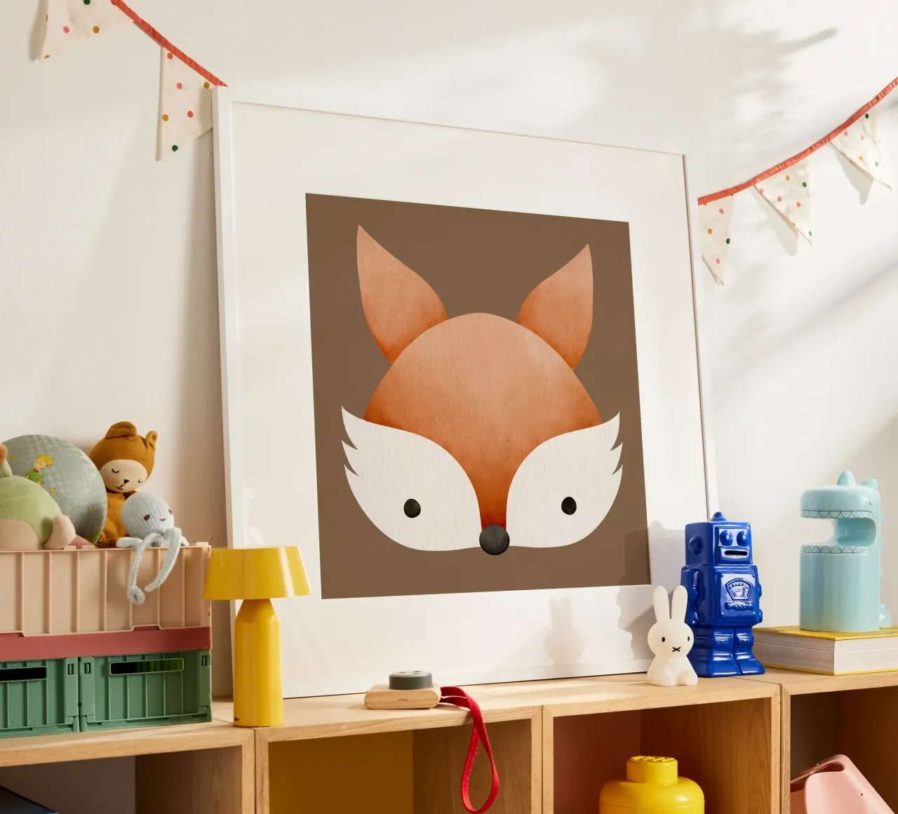 Illustrazione di volpe ad acquerello - Design minimalista poster con telaio in legno da CoelfenArt