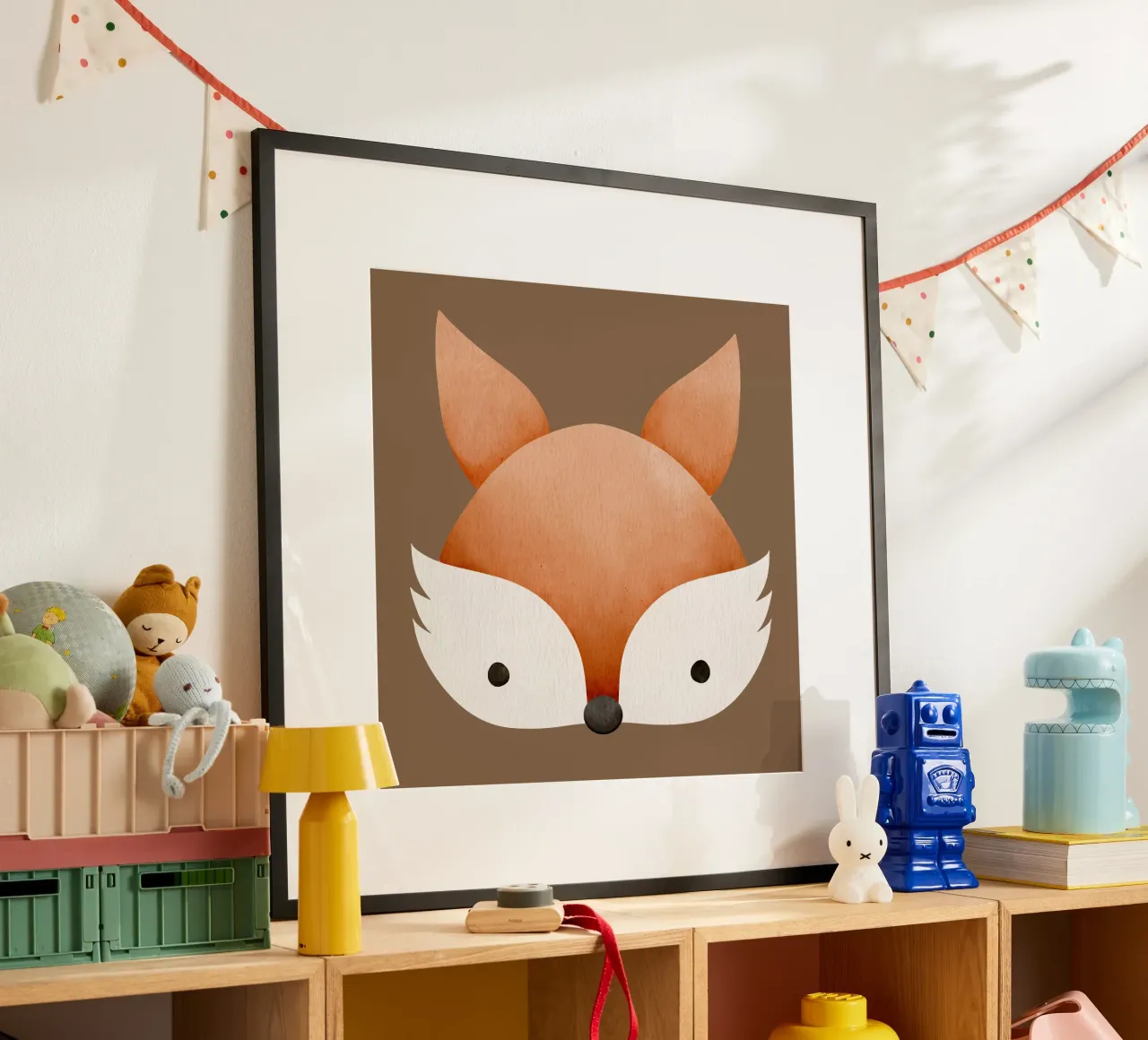Illustrazione di volpe ad acquerello - Design minimalista poster con telaio in legno da CoelfenArt