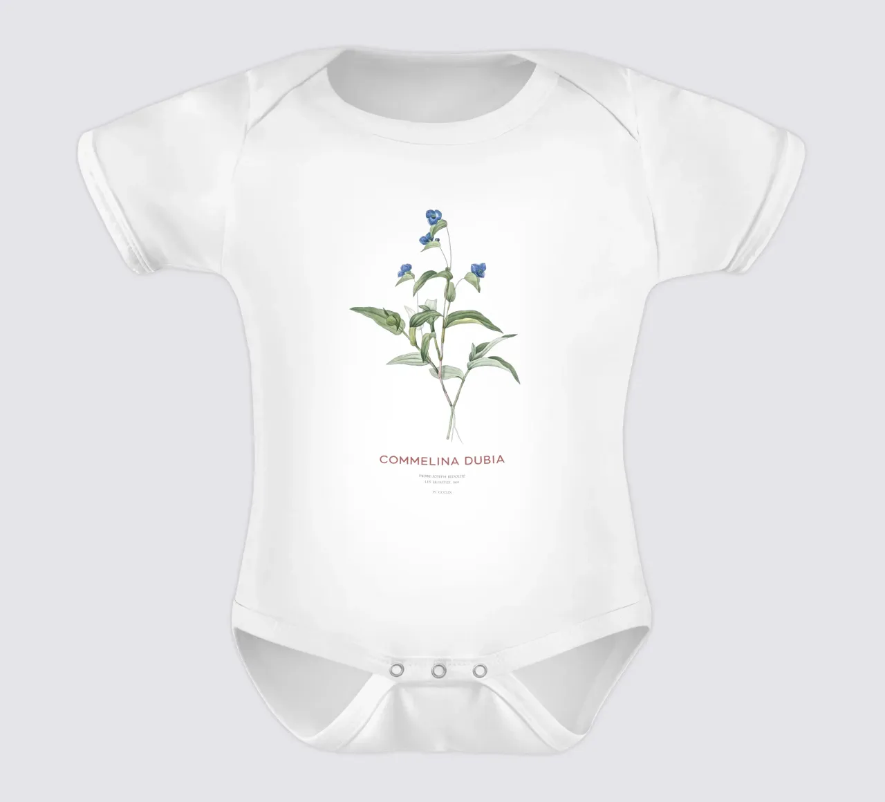 Blauw spinnekruid of Commelina dubia babyrompertje korte mouwen van Vintagrafica
