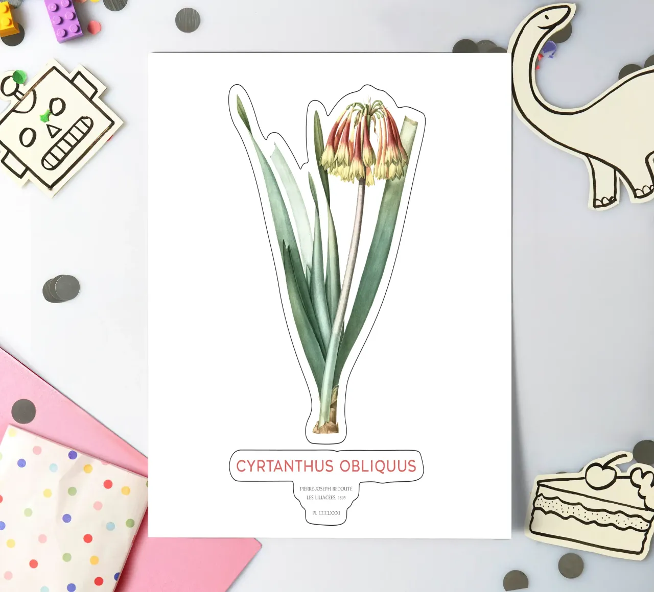 Knysna-Lilie oder Cyrtanthus obliquus Stickerbogen von Vintagrafica