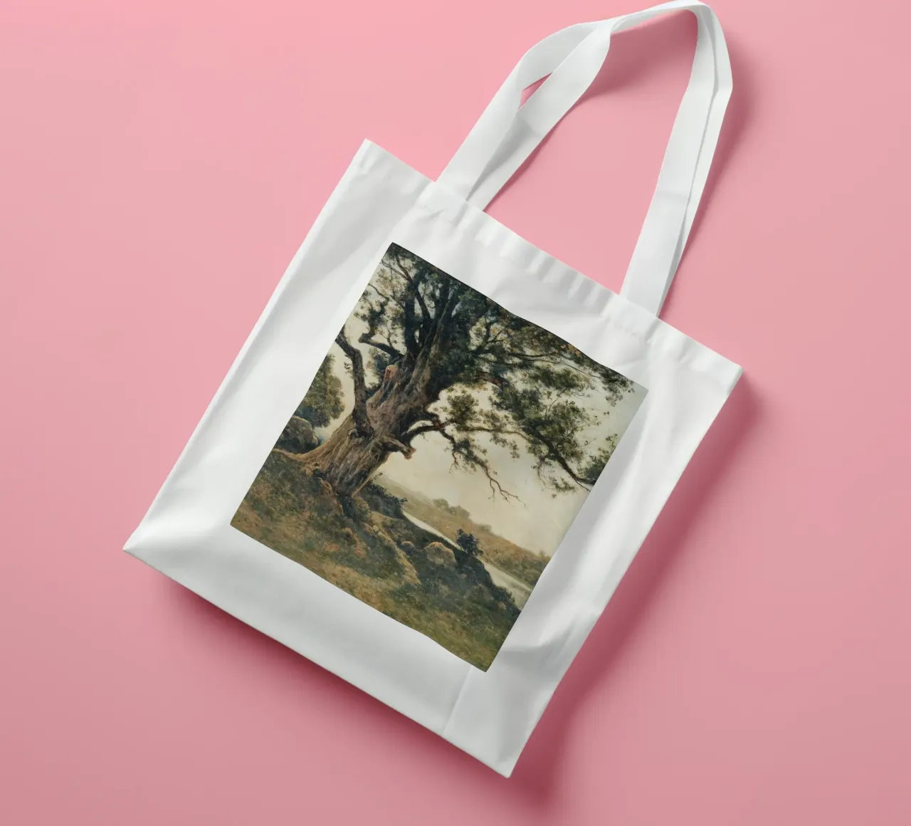 Tree on the riverbank borsa in juta da apoloprints
