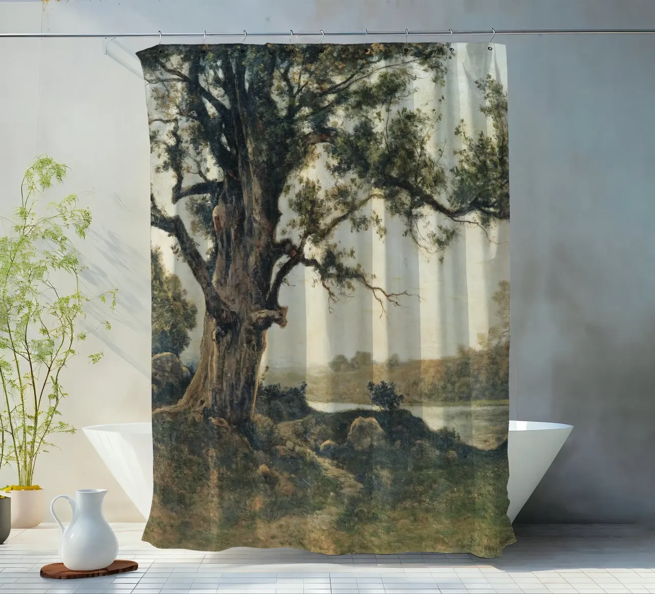 Tree on the riverbank tenda da doccia da apoloprints