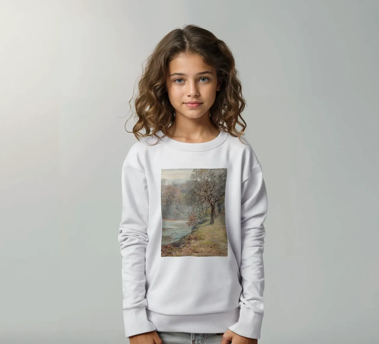 River landscape in autumn kids sweatshirt by apoloprints