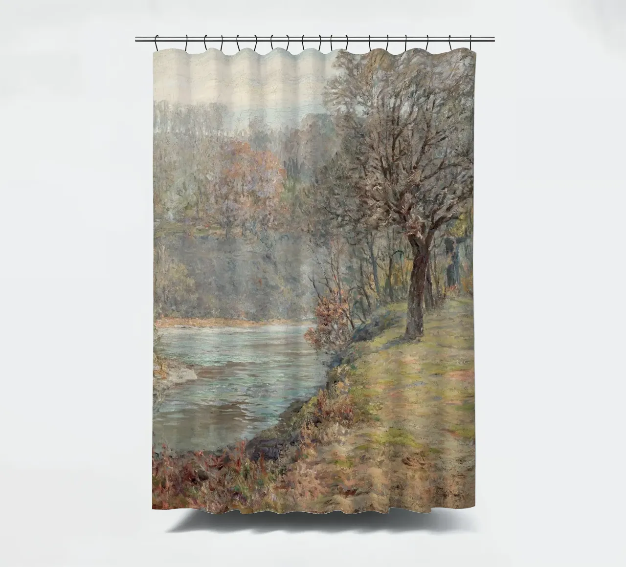 River landscape in autumn Duschvorhang von apoloprints