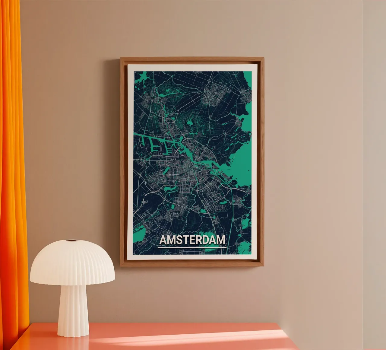 Moderne stadsplattegrond van Amsterdam - Minimalistisch ontwerp canvas met Baklijst van CityMapPoster