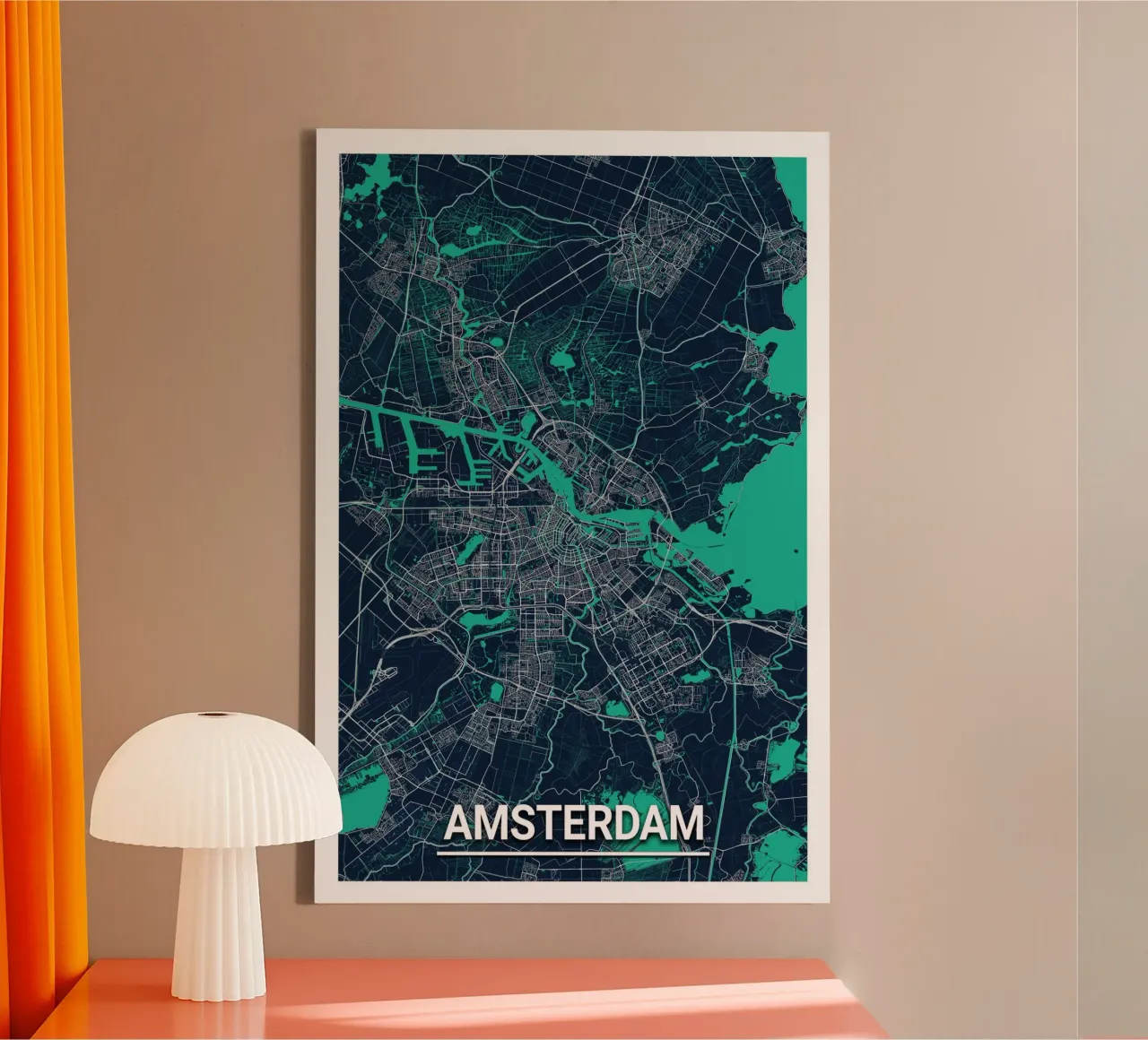 Moderne stadsplattegrond van Amsterdam - Minimalistisch ontwerp canvas met Baklijst van CityMapPoster