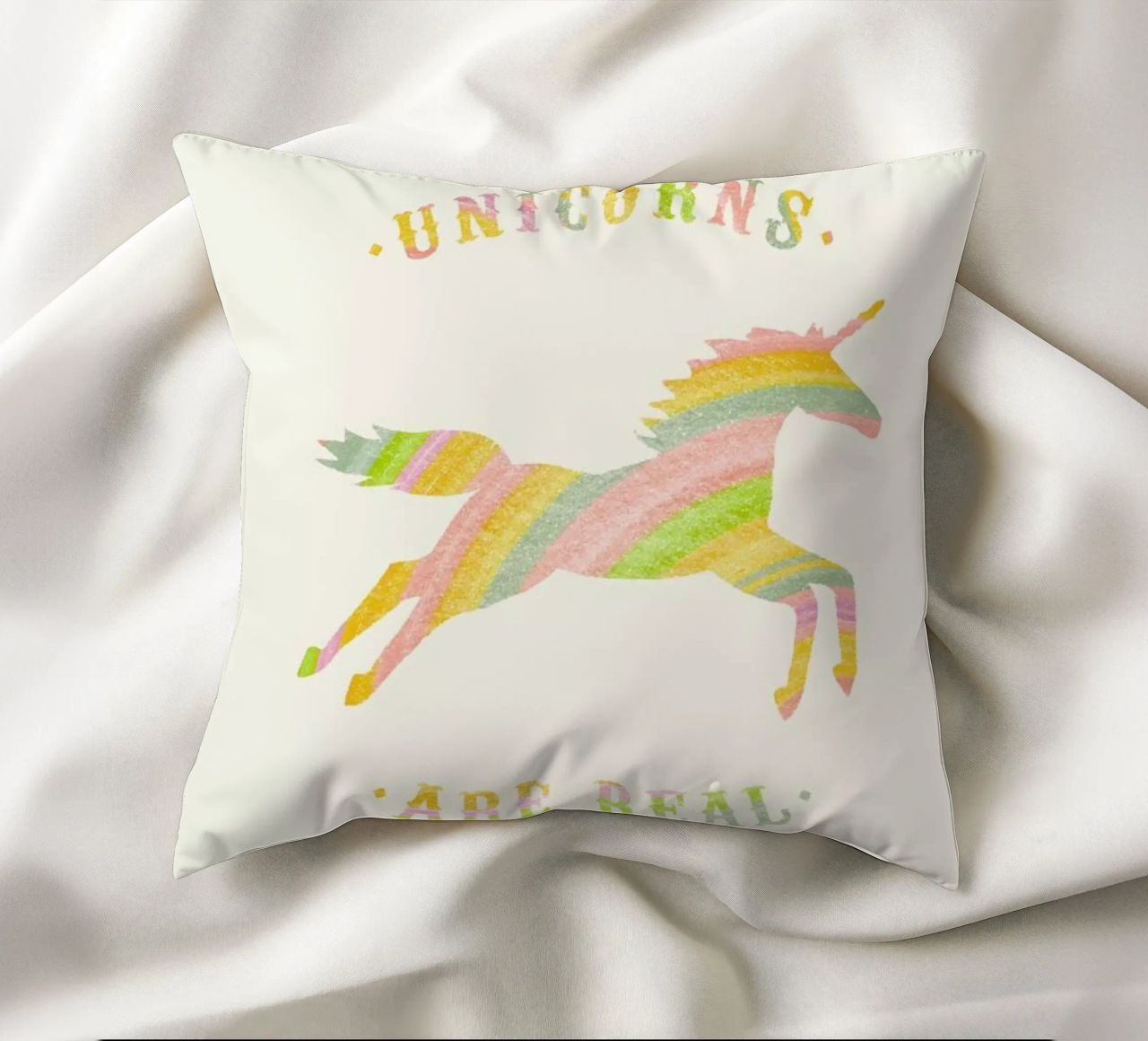 Unicorns Are Real II decorative cushion by Florent Bodart
