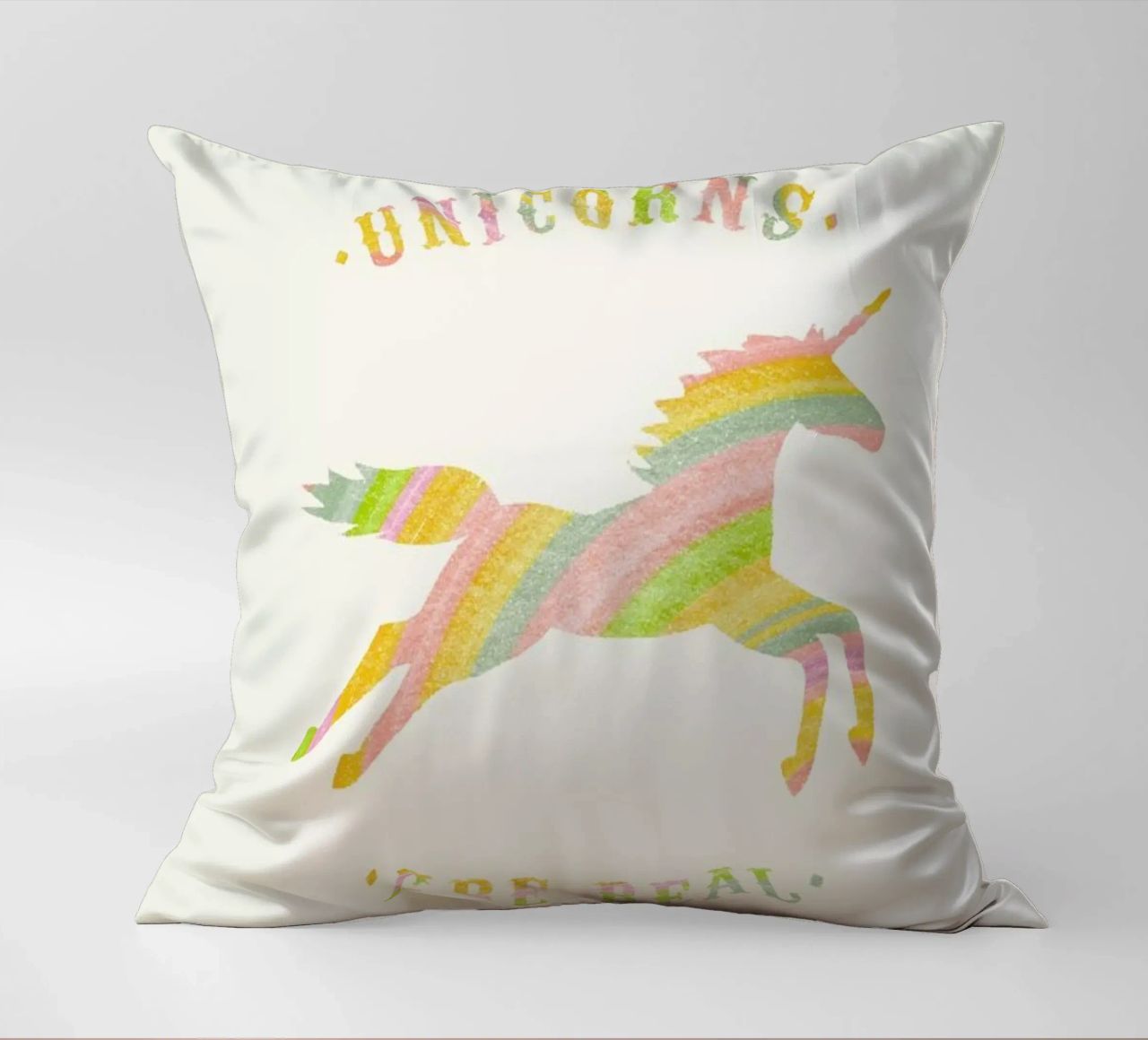 Unicorns Are Real II decorative cushion by Florent Bodart