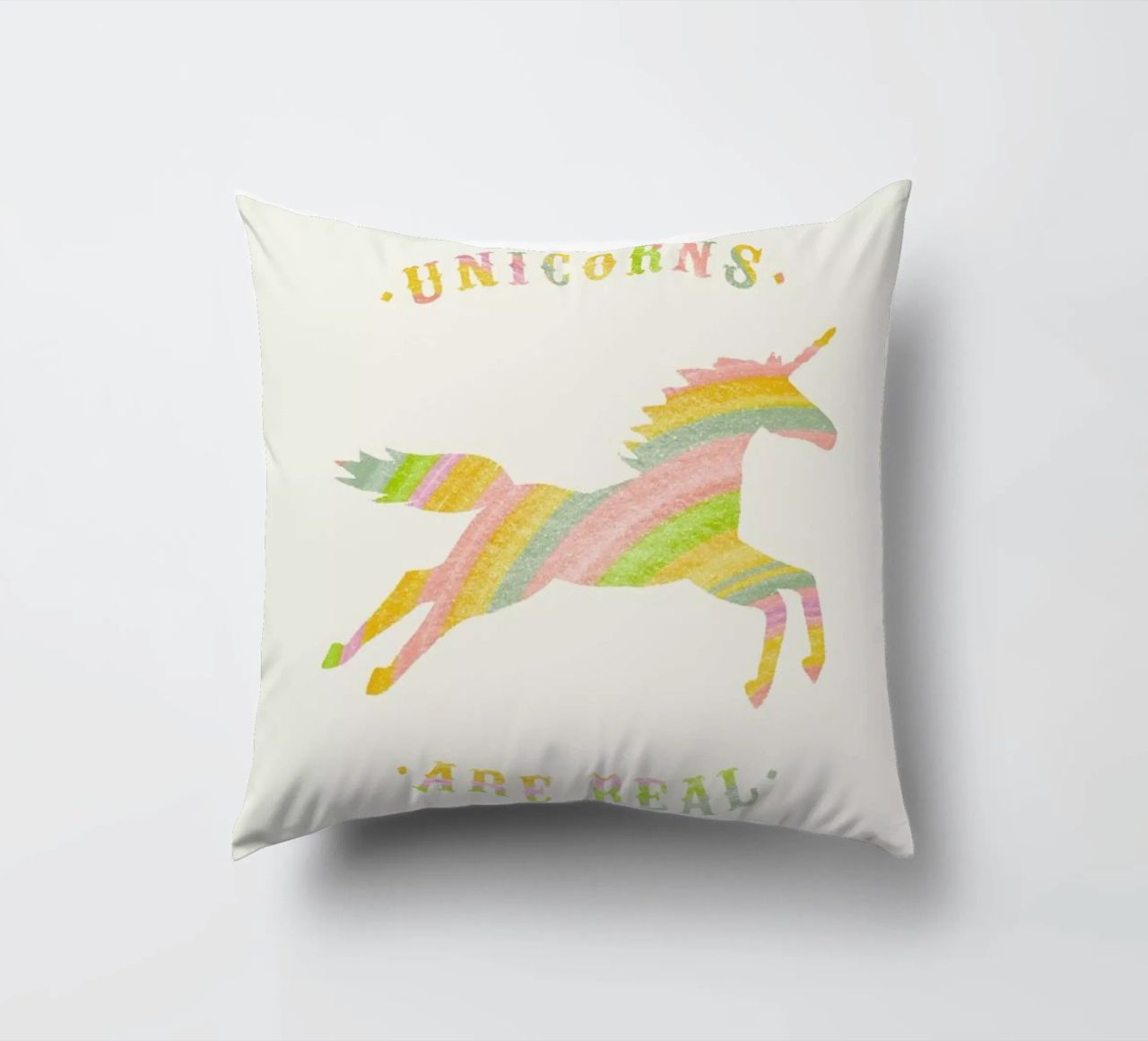Unicorns Are Real II decorative cushion by Florent Bodart