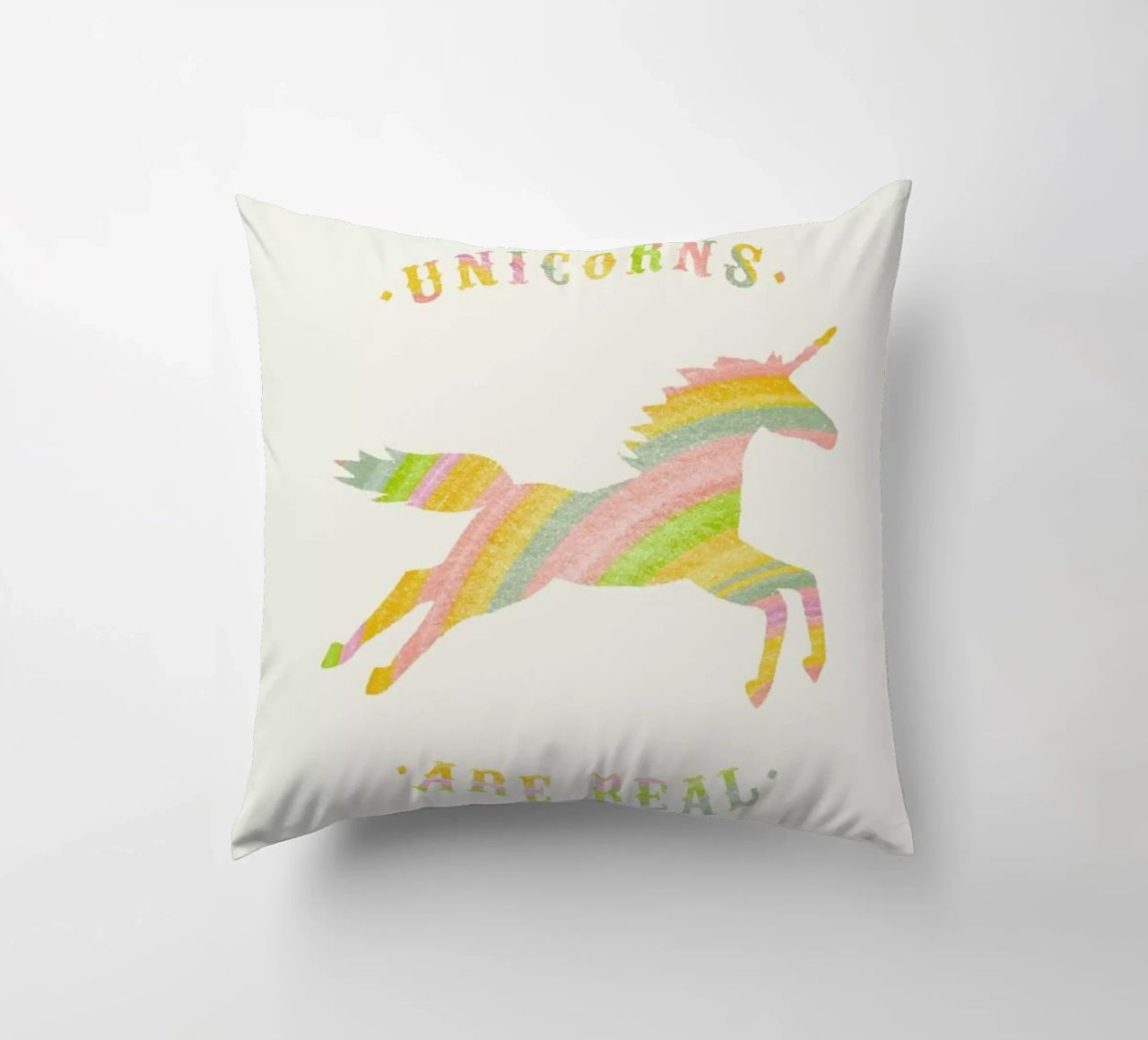 Unicorns Are Real II decorative cushion by Florent Bodart