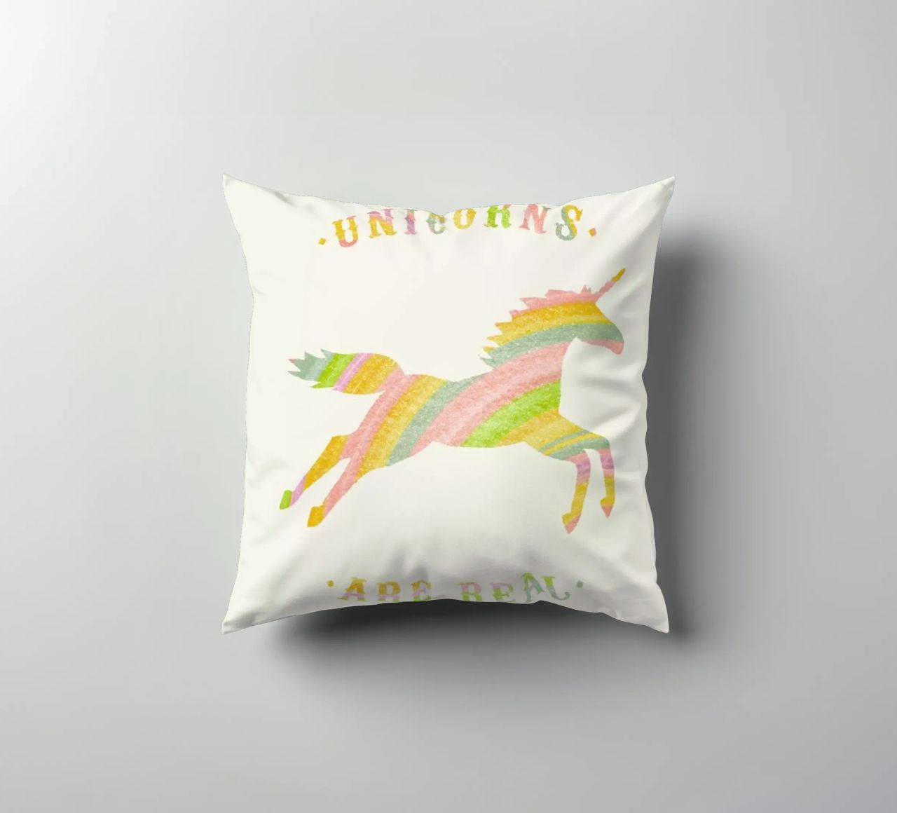 Unicorns Are Real II decorative cushion by Florent Bodart