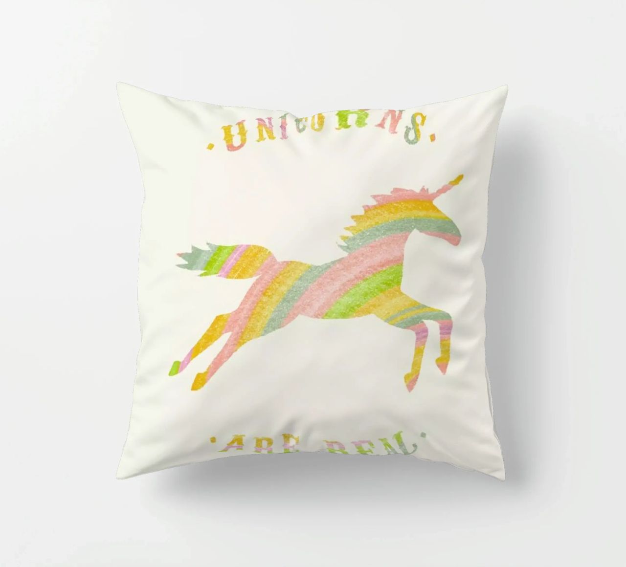 Unicorns Are Real II decorative cushion by Florent Bodart