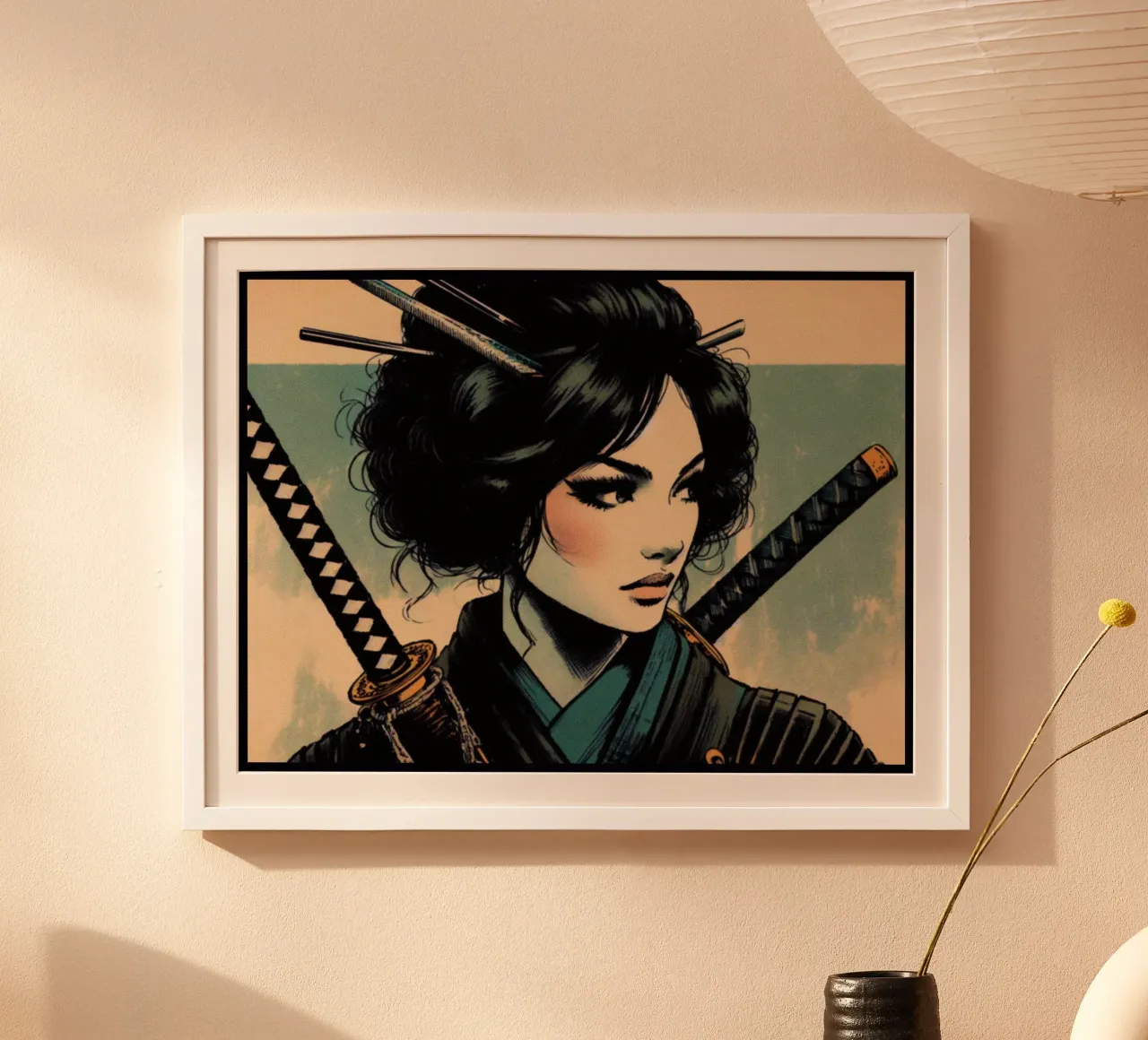 Samurai femmina - Stampa poster d'epoca poster con telaio in legno da posterprints-by-nomad