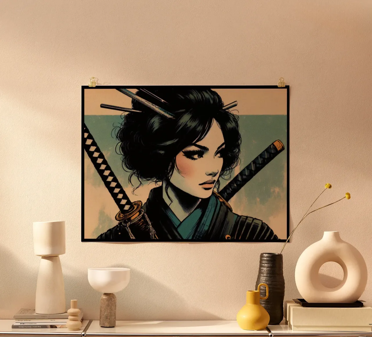 Samurai femmina - Stampa poster d'epoca poster con telaio in legno da posterprints-by-nomad