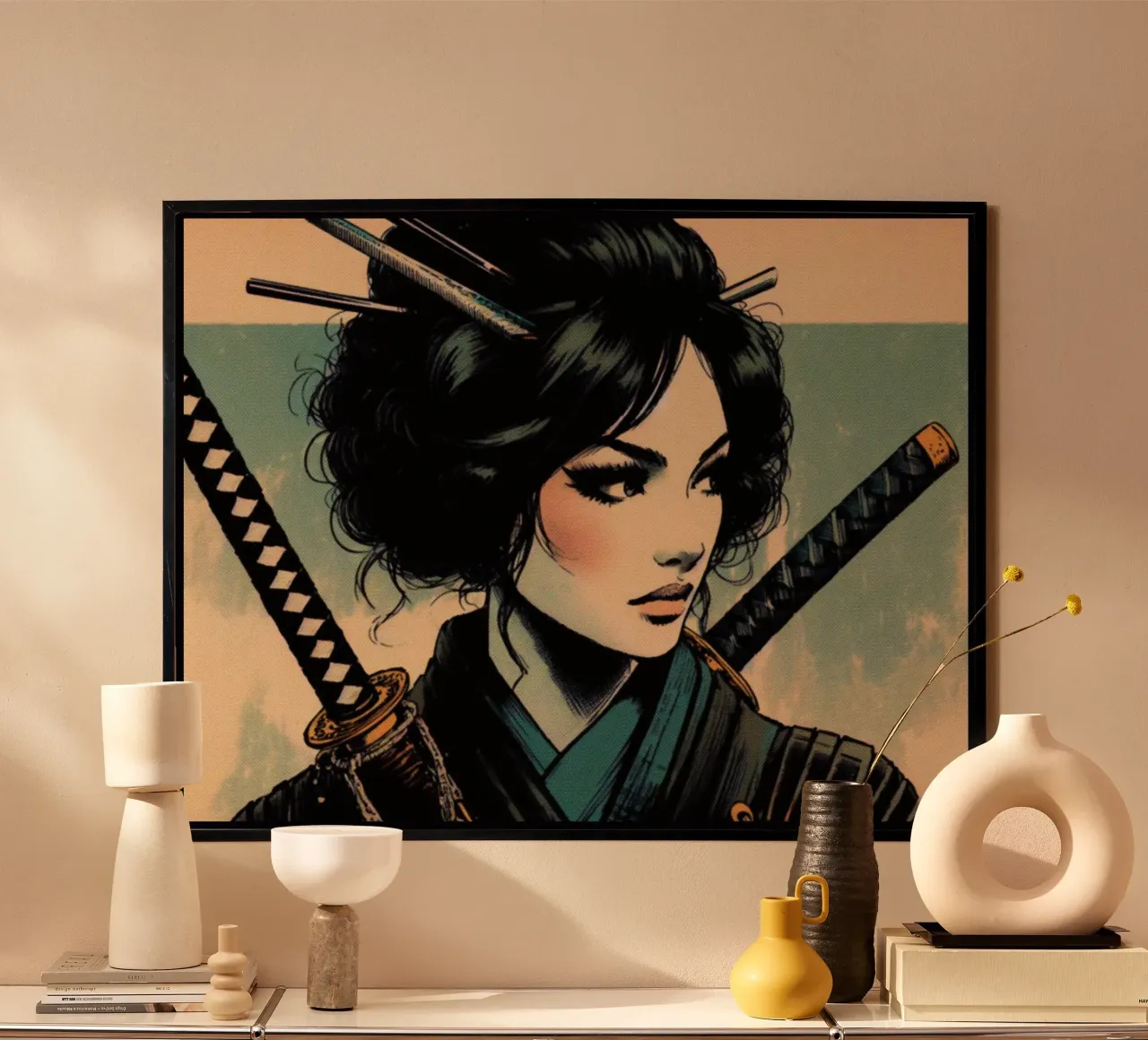 Samurai femmina - Stampa poster d'epoca poster con telaio in legno da posterprints-by-nomad