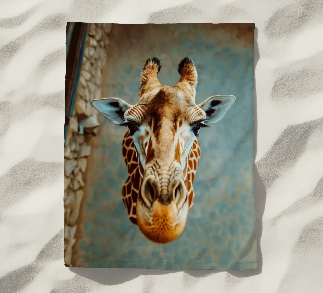 Giraffa che guarda verso l'alto telo mare da Lisa Artifexia