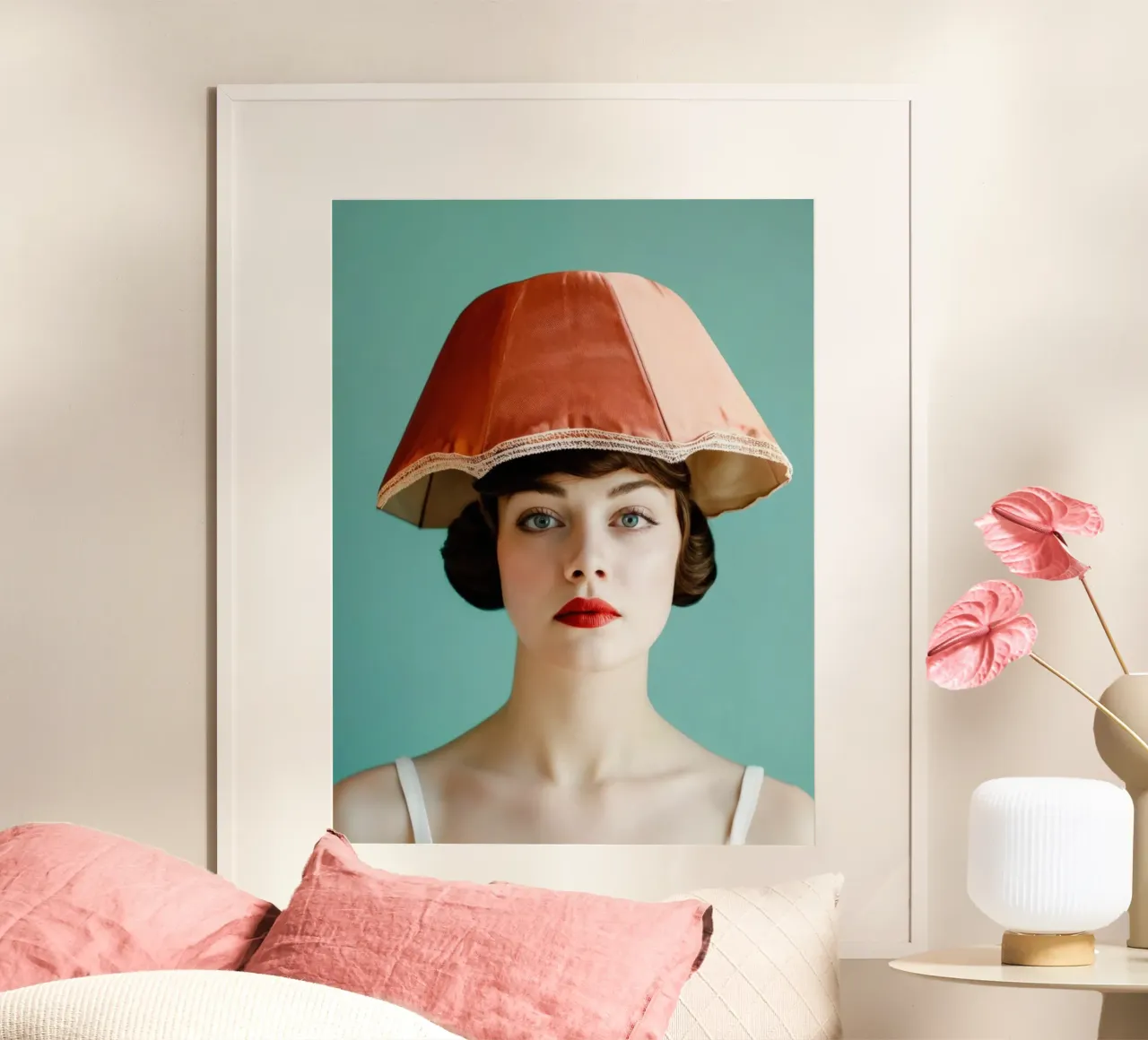 Ritratto di donna con cappello a paralume d'epoca poster con telaio in legno da Lisa Artifexia