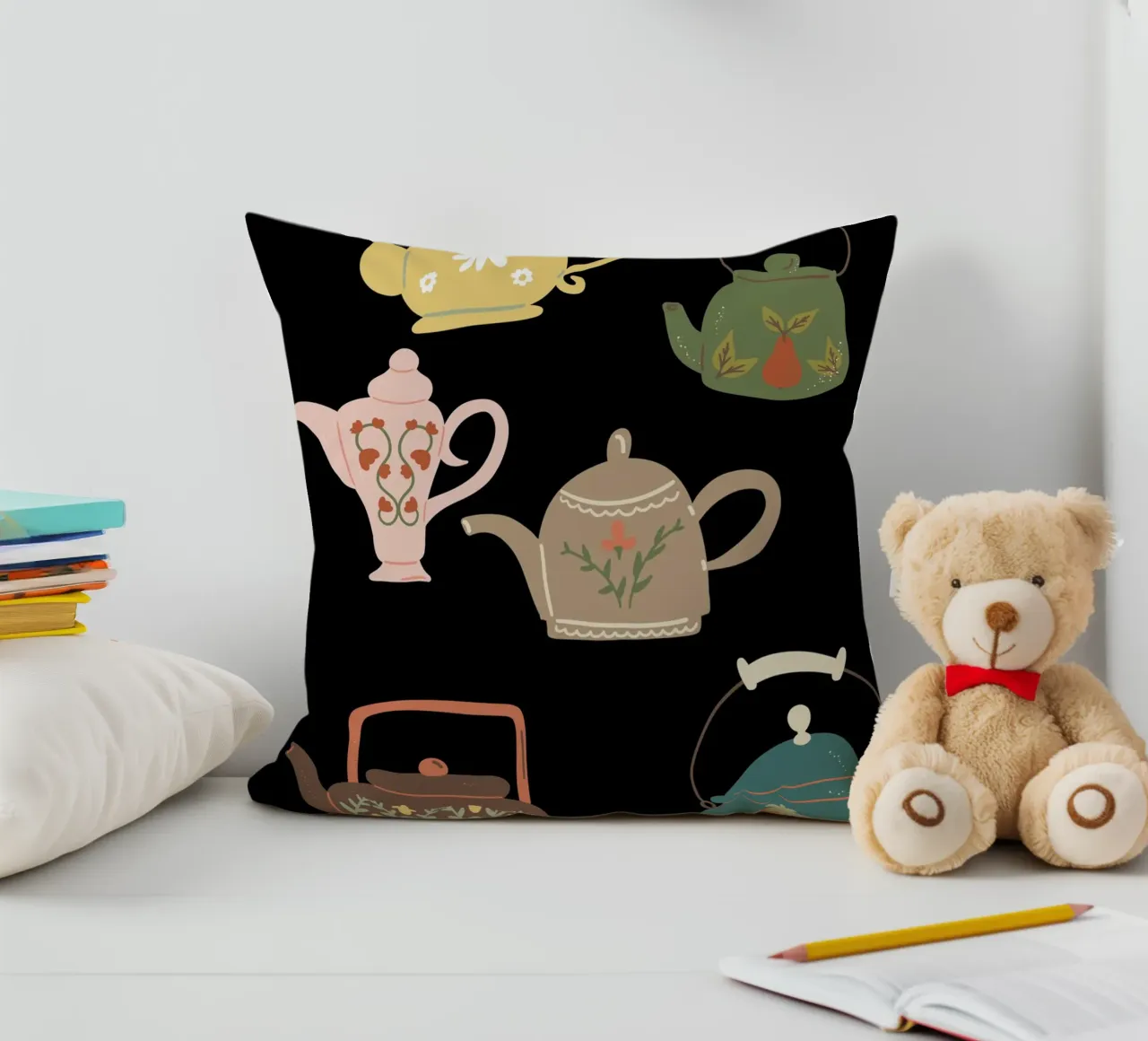 Collection ofteapots decorative cushion by LisaArtes