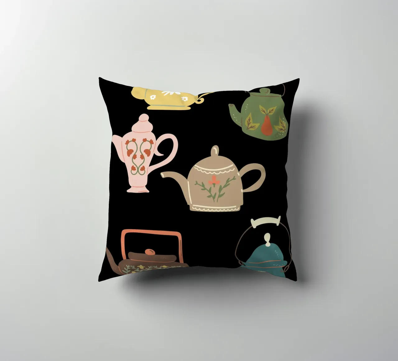 Collection ofteapots decorative cushion by LisaArtes