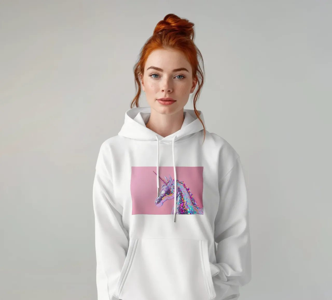 Holografisches Einhorn auf rosa Hintergrund Hoodie von Lisa Artifexia