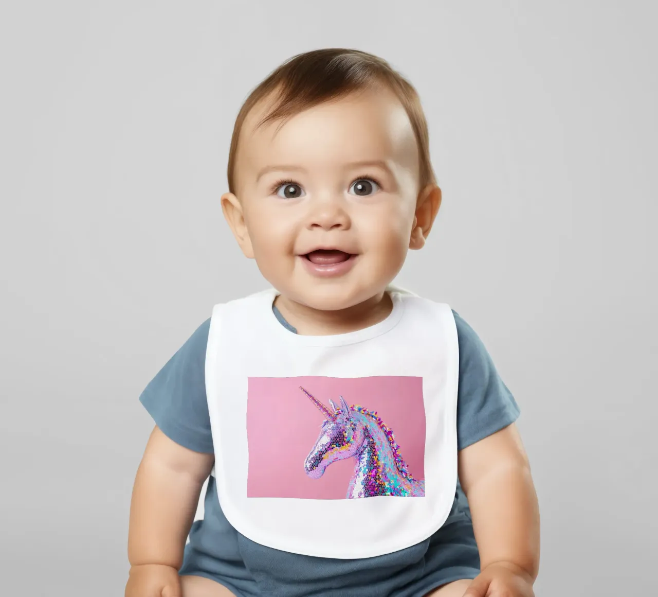 Holographic Unicorn on Pink Background baby bib by Lisa Artifexia