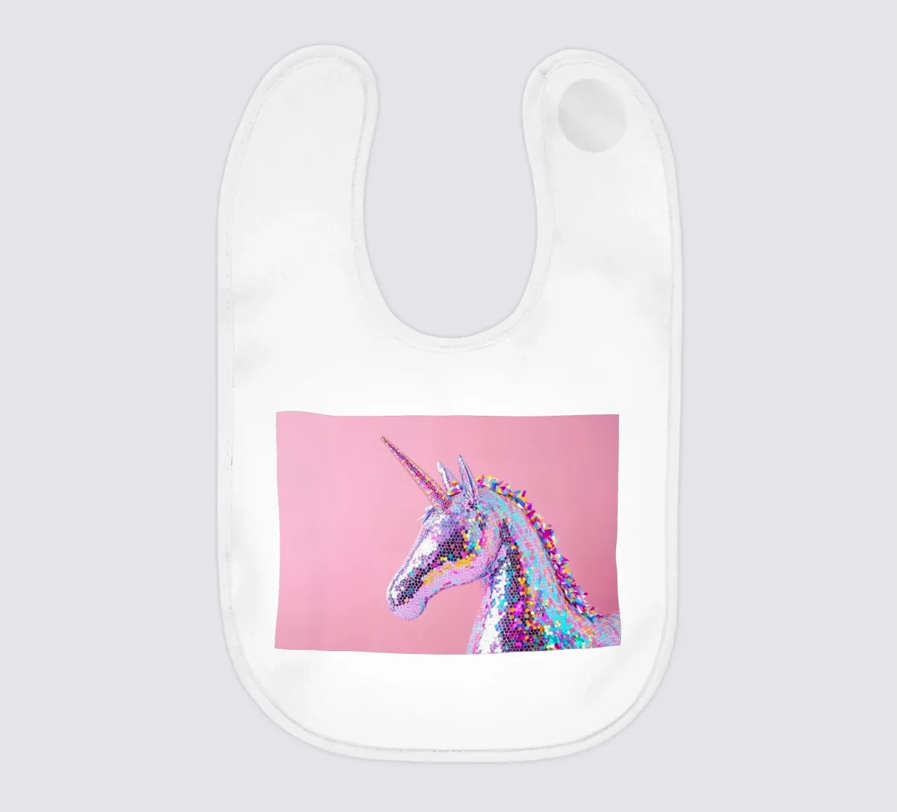Holographic Unicorn on Pink Background baby bib by Lisa Artifexia