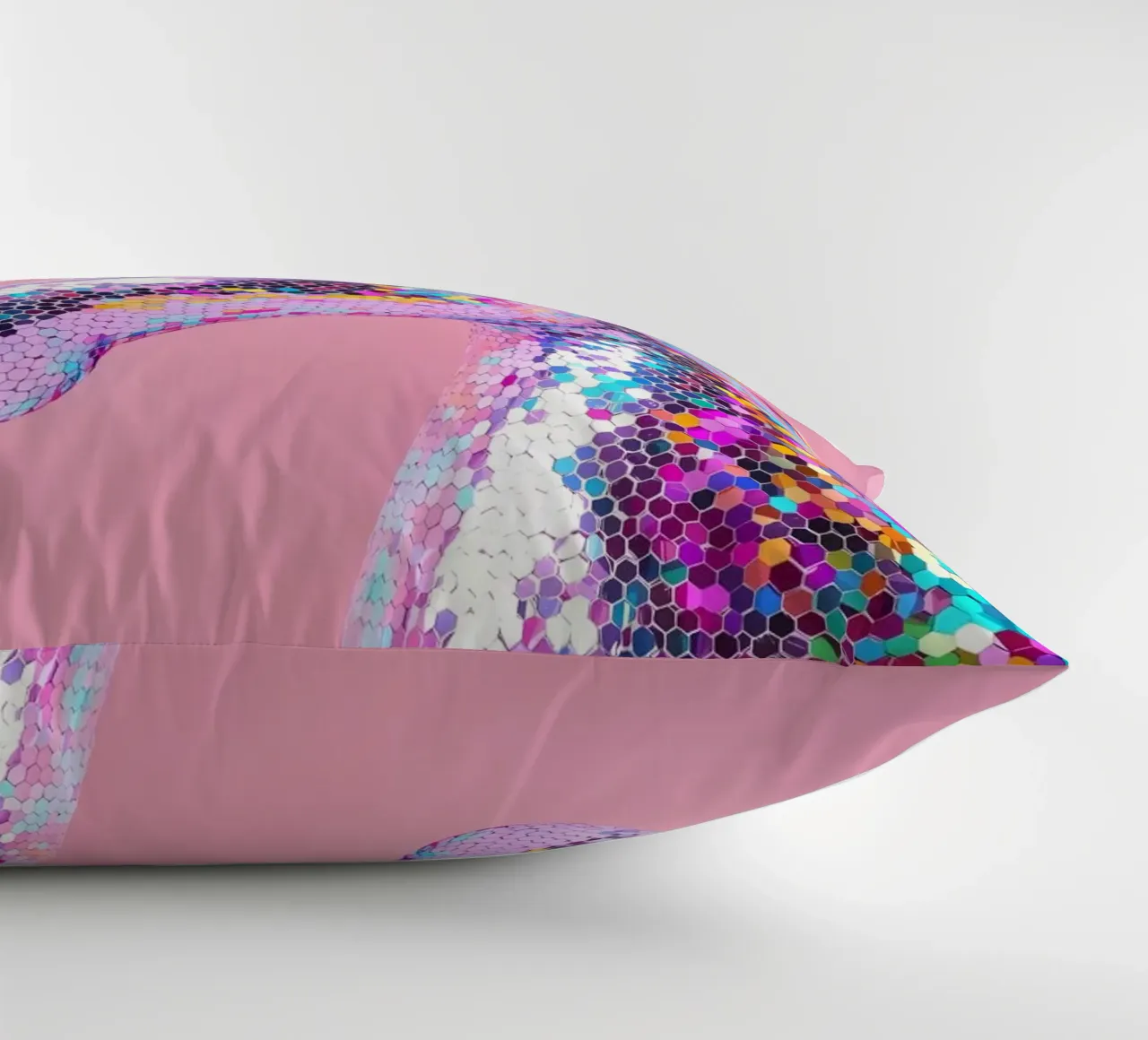 Holografisches Einhorn auf rosa Hintergrund Kissen von Lisa Artifexia