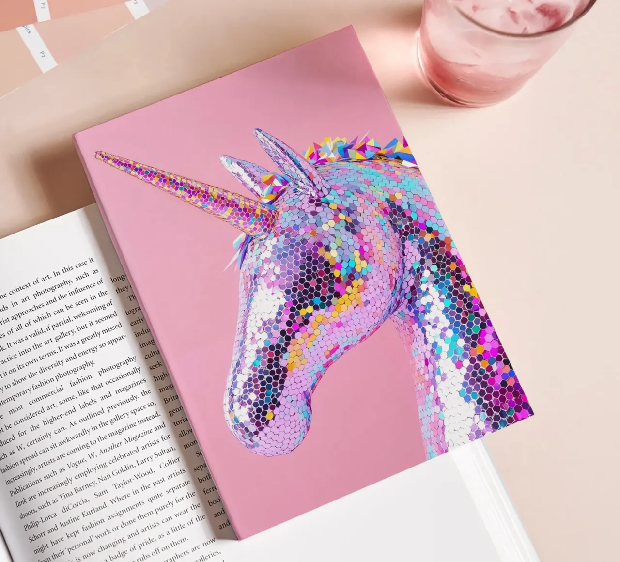 Holographic Unicorn on Pink Background notebook by Lisa Artifexia