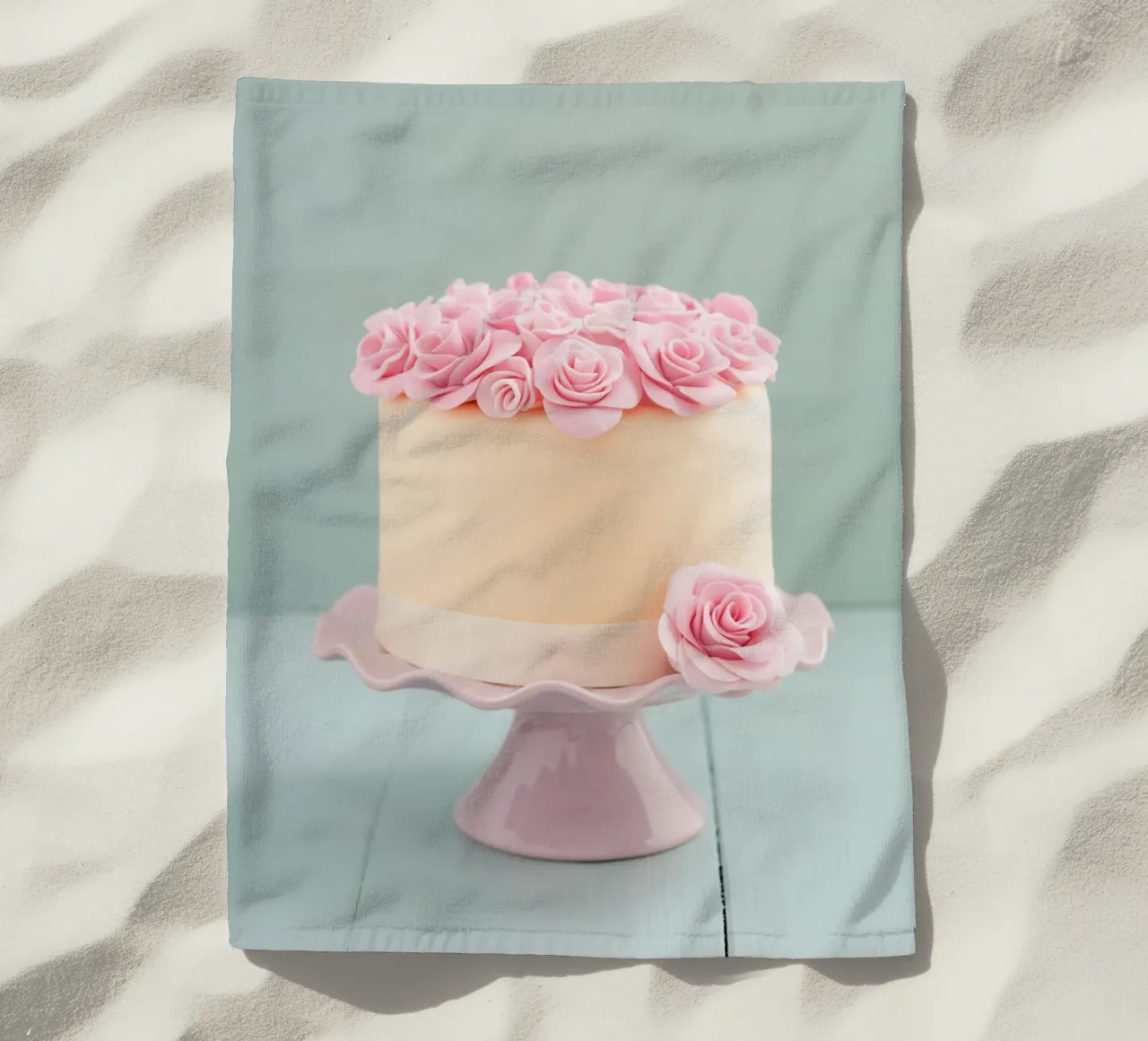 Elegant Cake with Pink Sugar Roses beach towel by foodphotolove