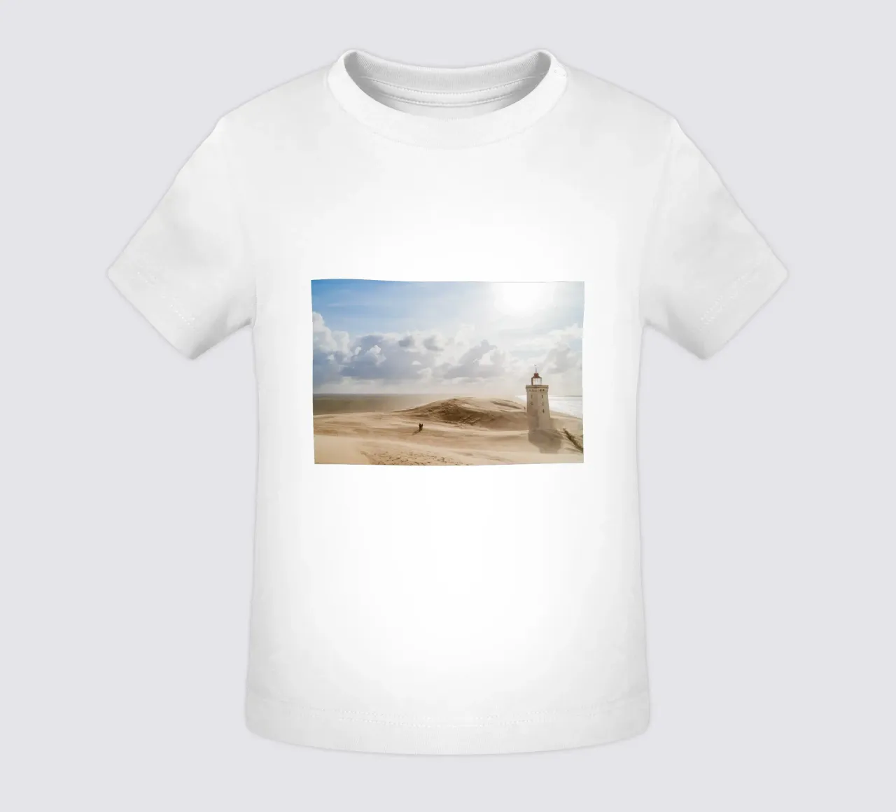 Rubjerg Knude Lighthouse in Sandstorm baby t-shirt by foodphotolove
