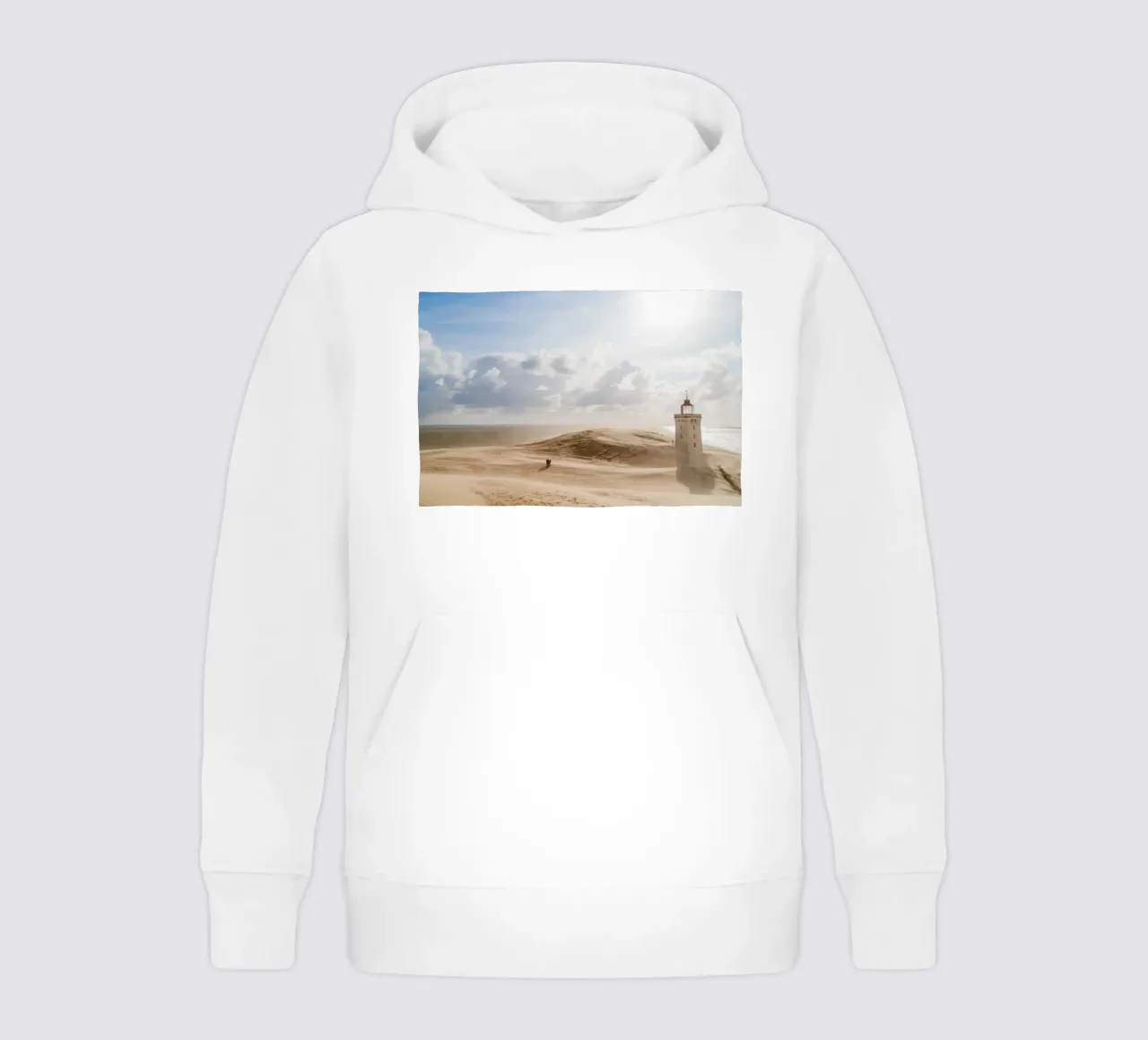 Rubjerg Knude Lighthouse in Sandstorm kids hoodie by foodphotolove
