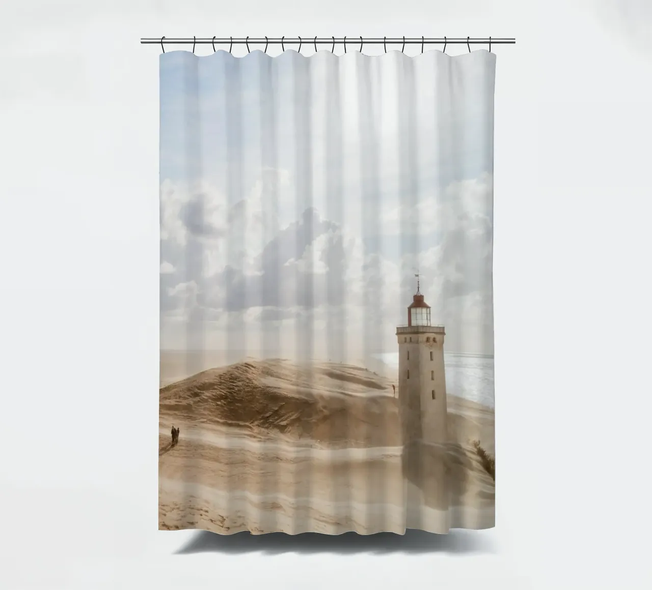 Rubjerg Knude Lighthouse in Sandstorm shower curtain by foodphotolove
